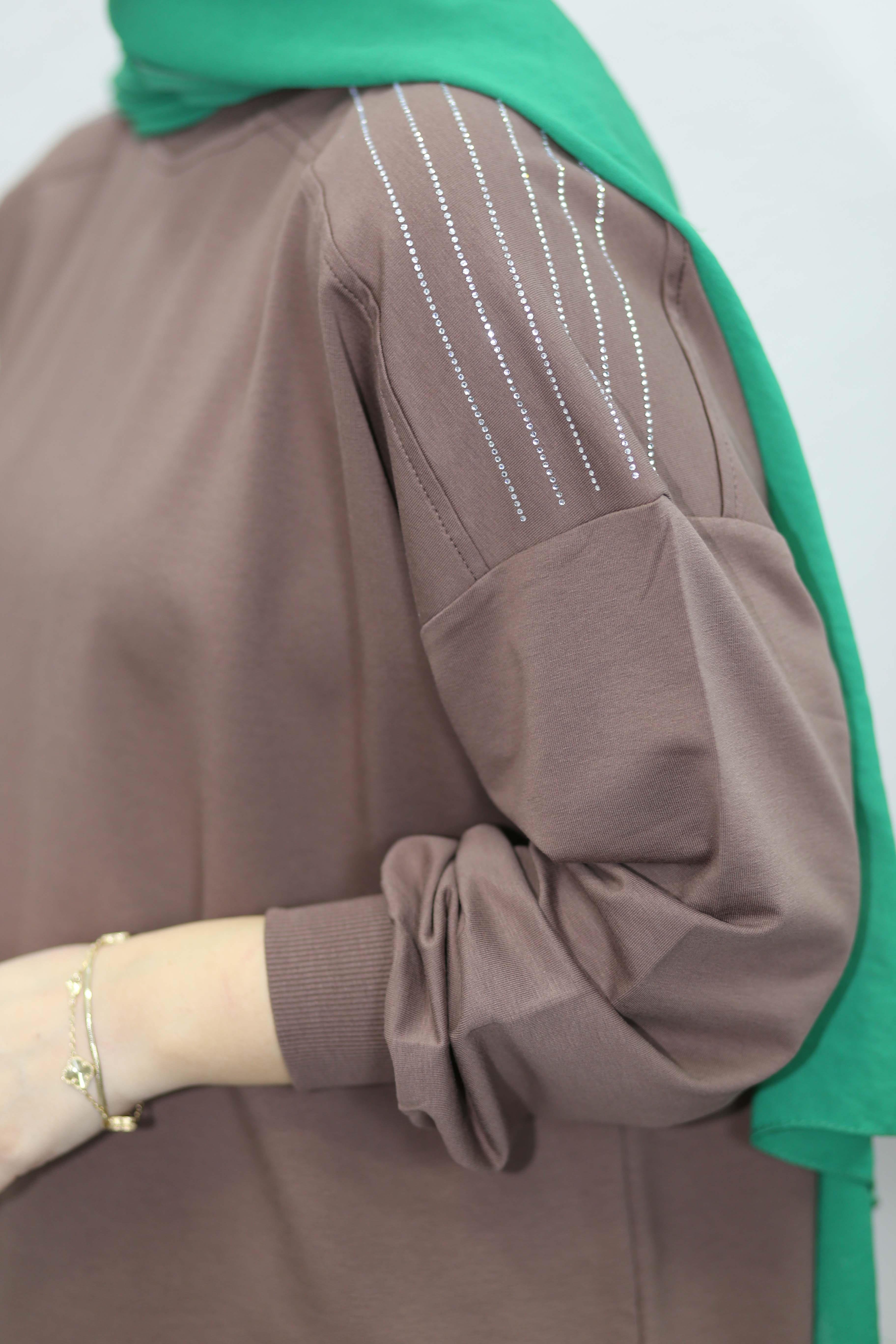 Omzu Taş Detaylı Sweat Toprak 3053