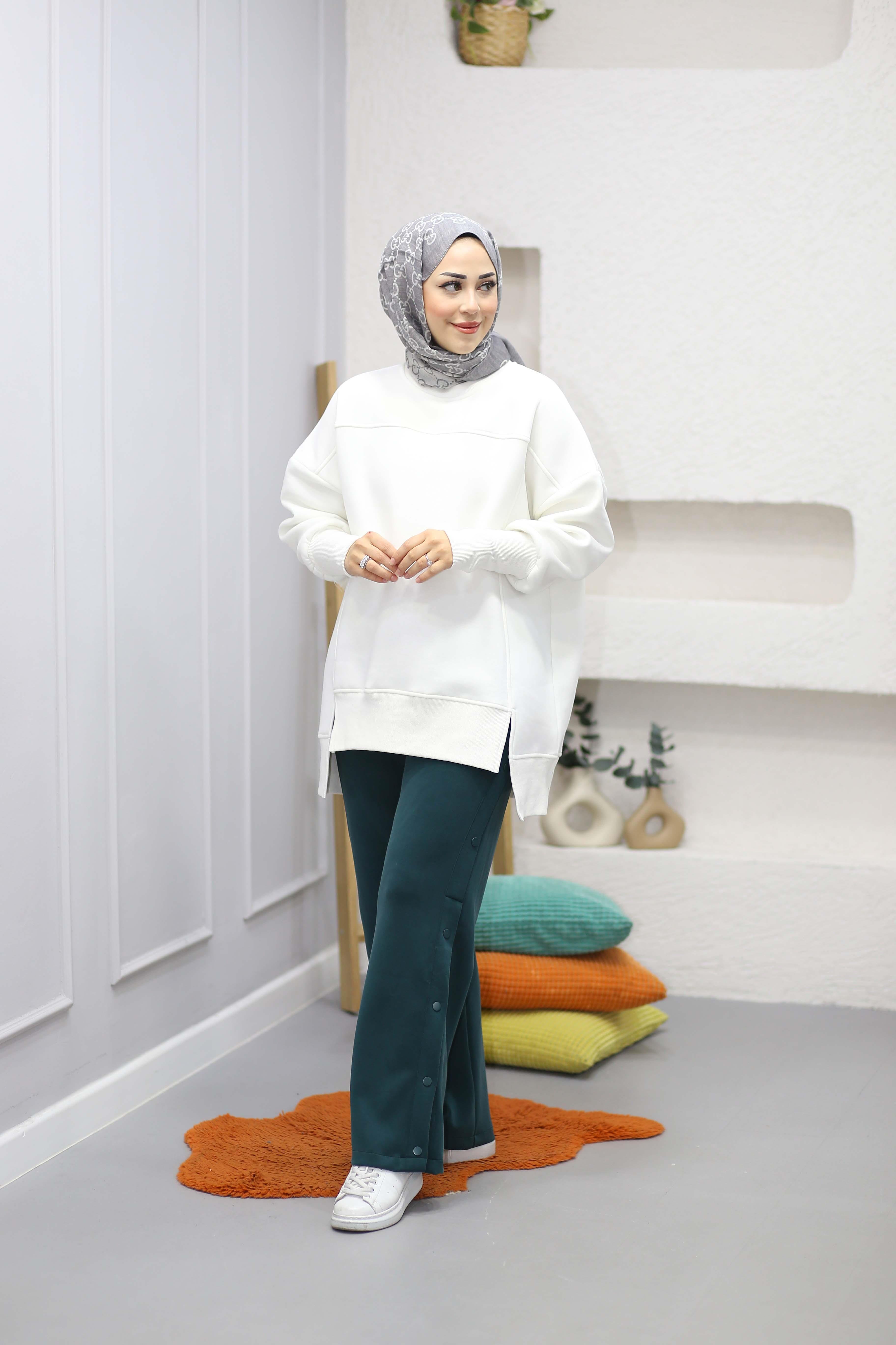 Parmak Geçirme Detaylı Sweat Beyaz 2474