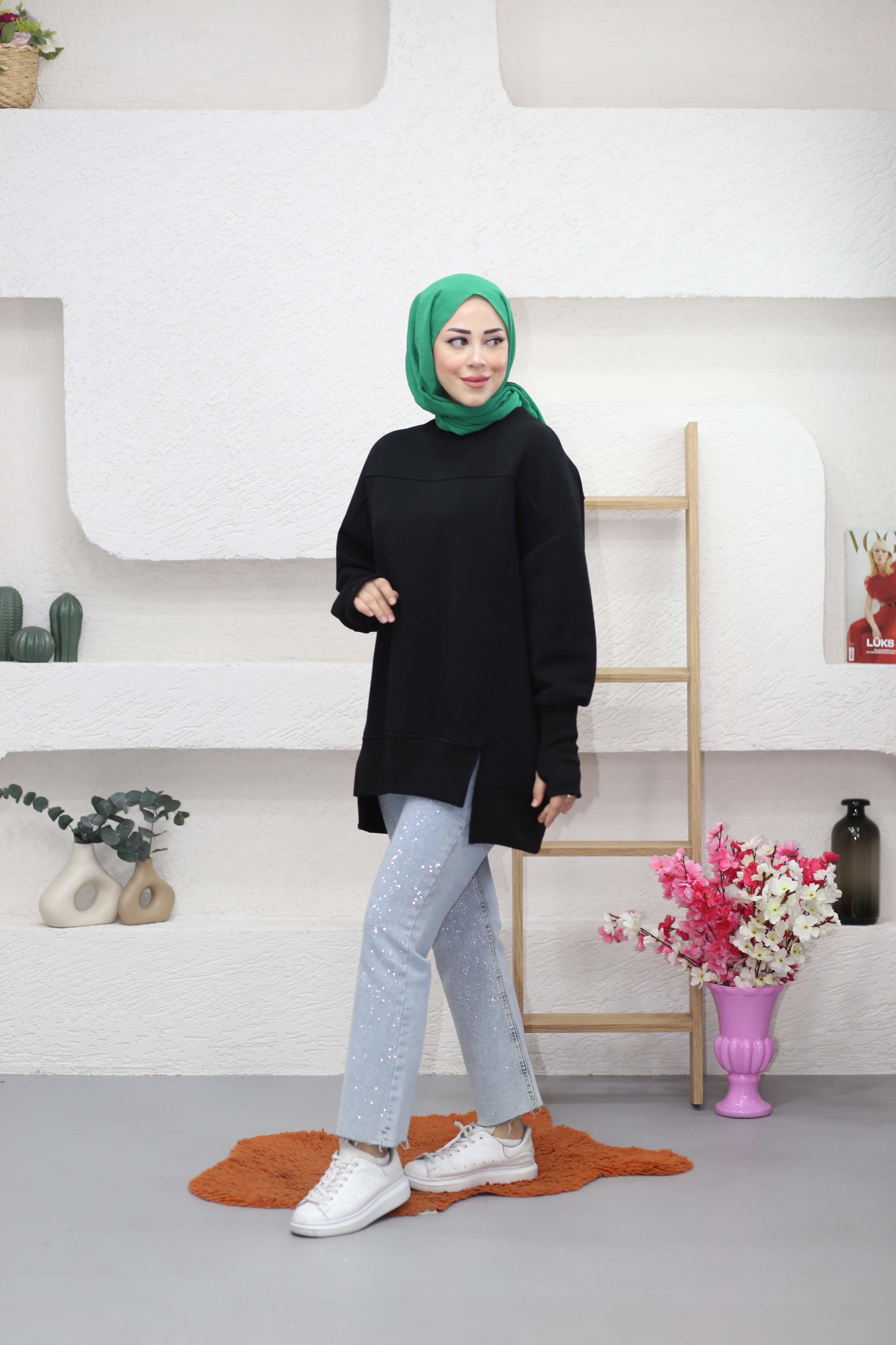 Parmak Geçirme Detaylı Sweat Siyah 2474