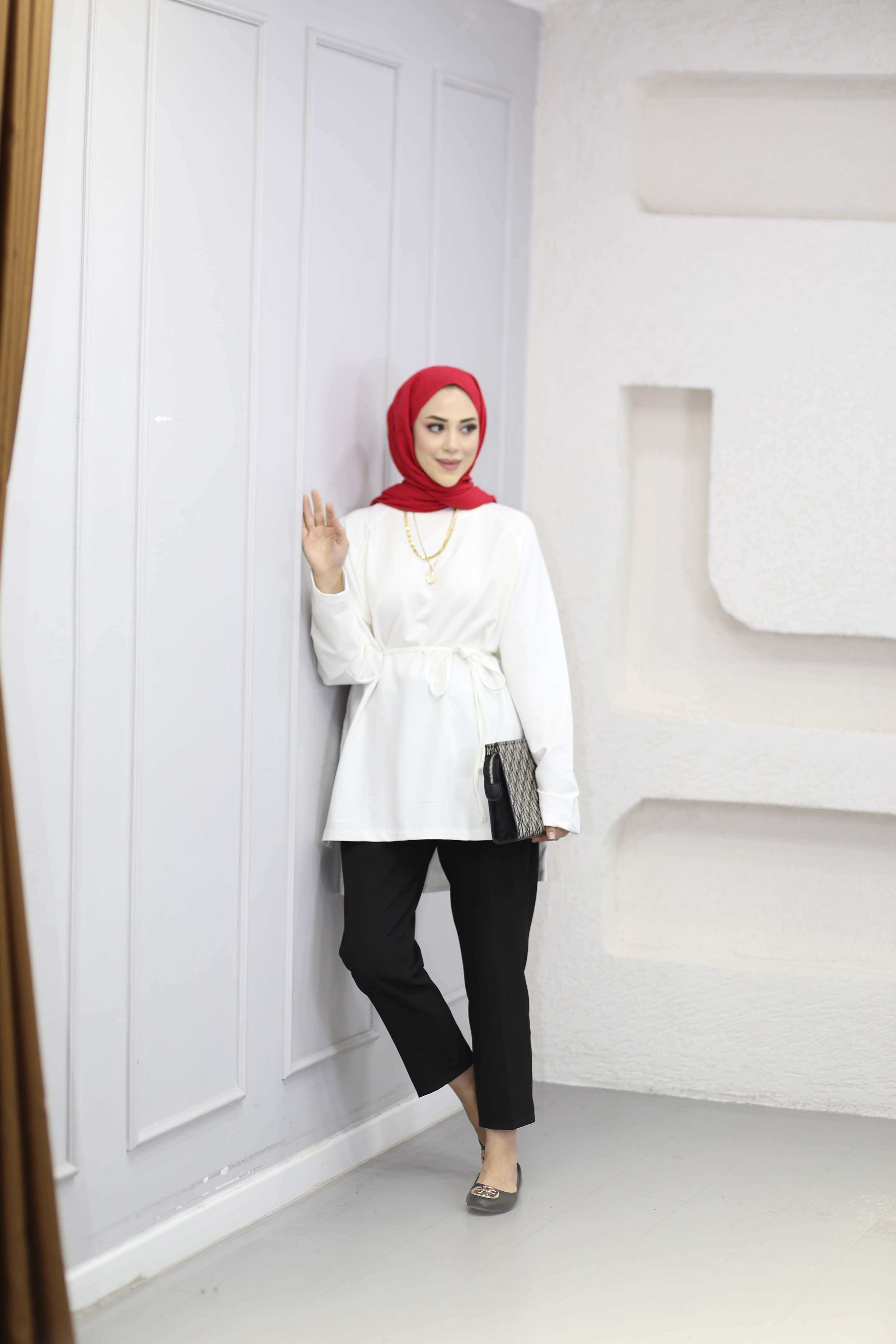 Bel Bağlamalı Tunik Beyaz 3548