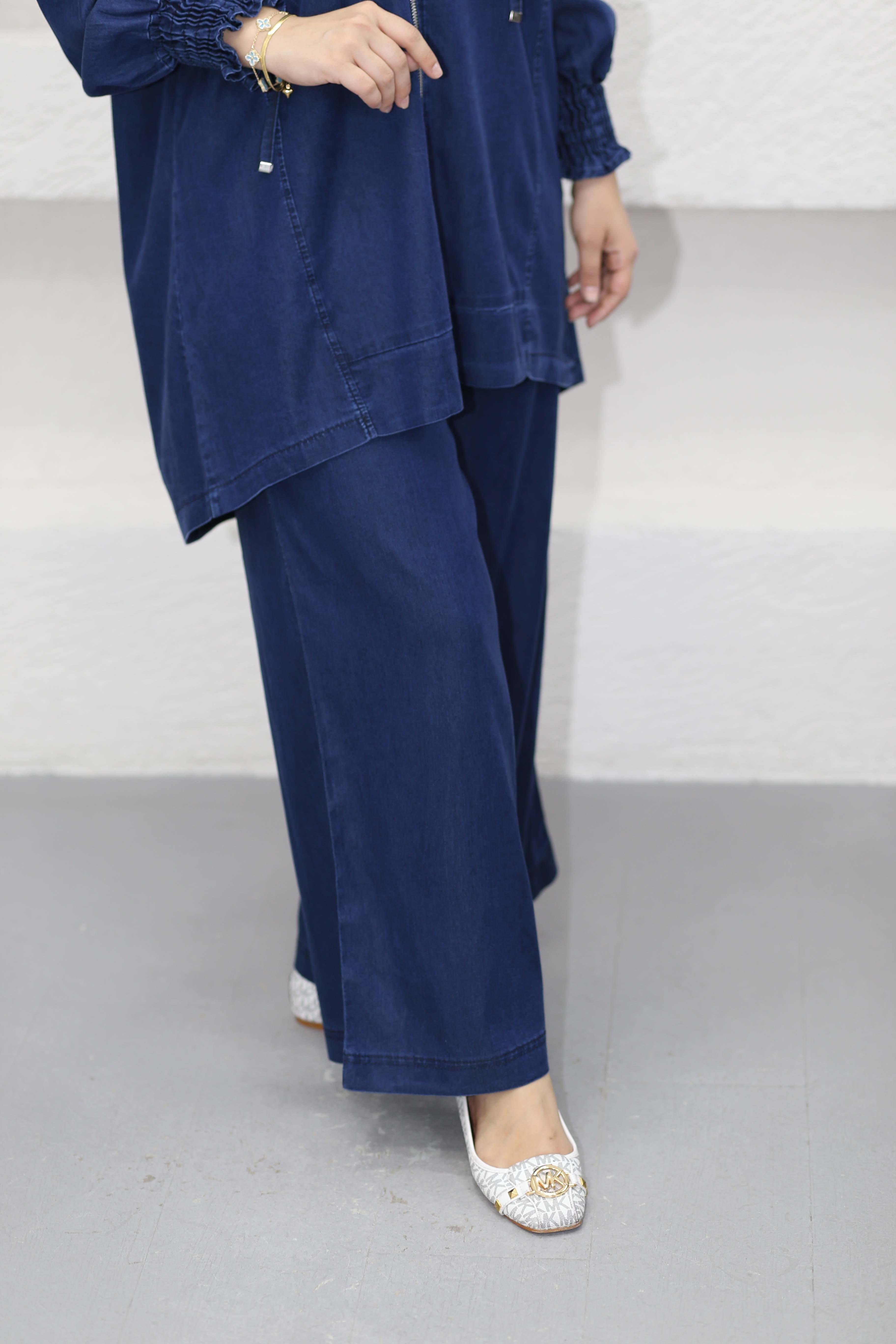 Fermuarlı Tencel Takım Koyu Mavi 5833