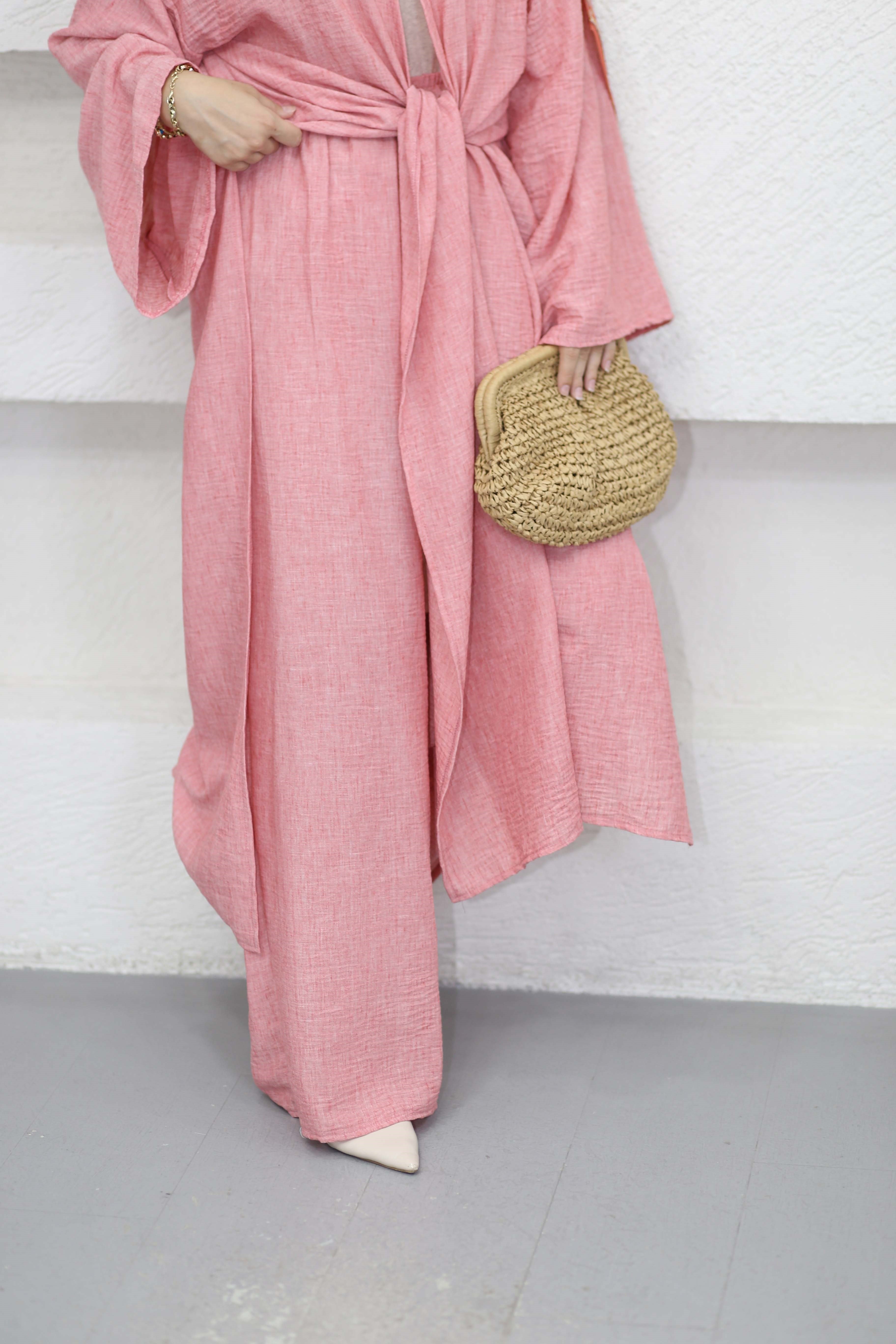 Pantolonlu Abaya Takım Pembe 5813