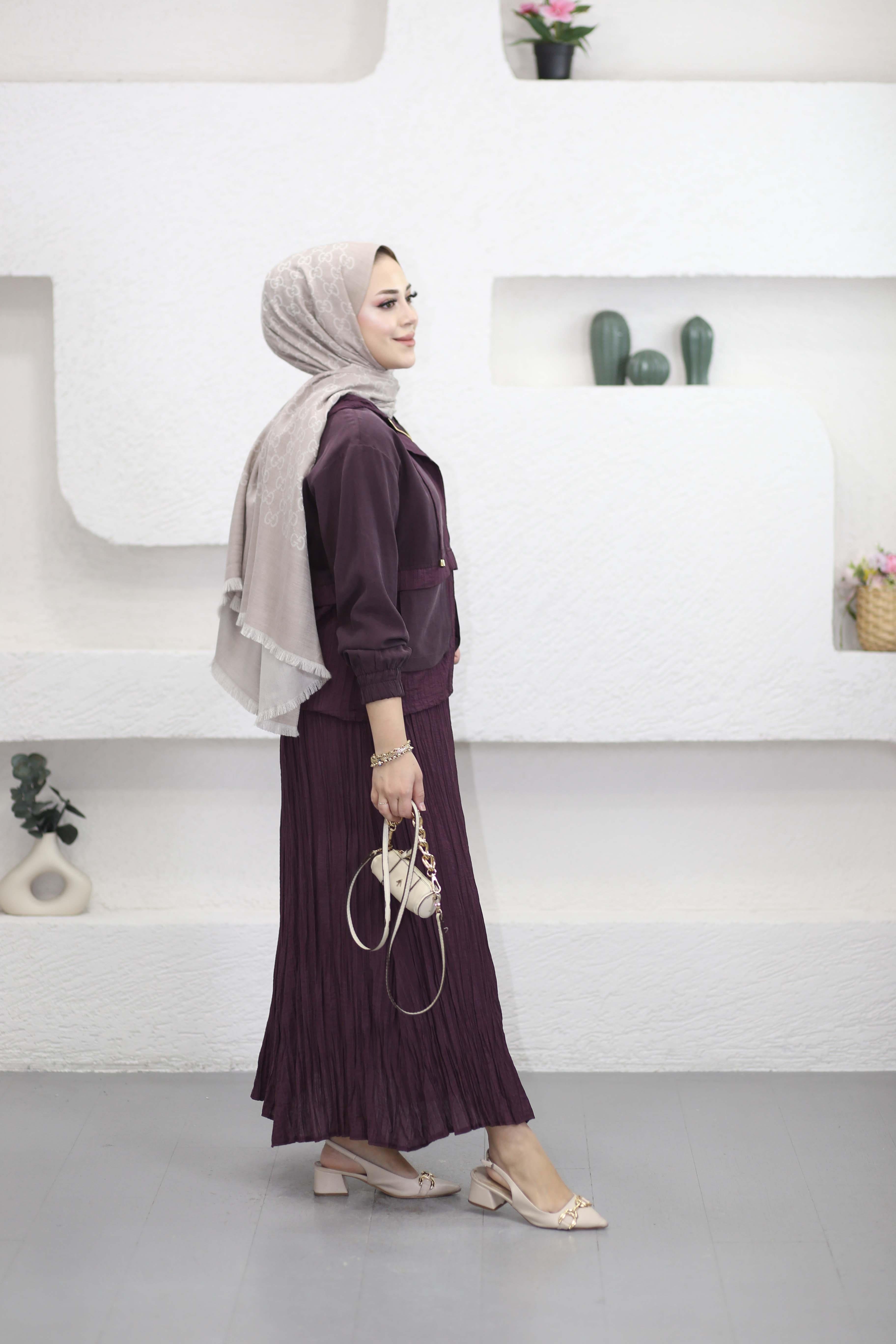 Sık Pile Etekli Takım Bordo 1466