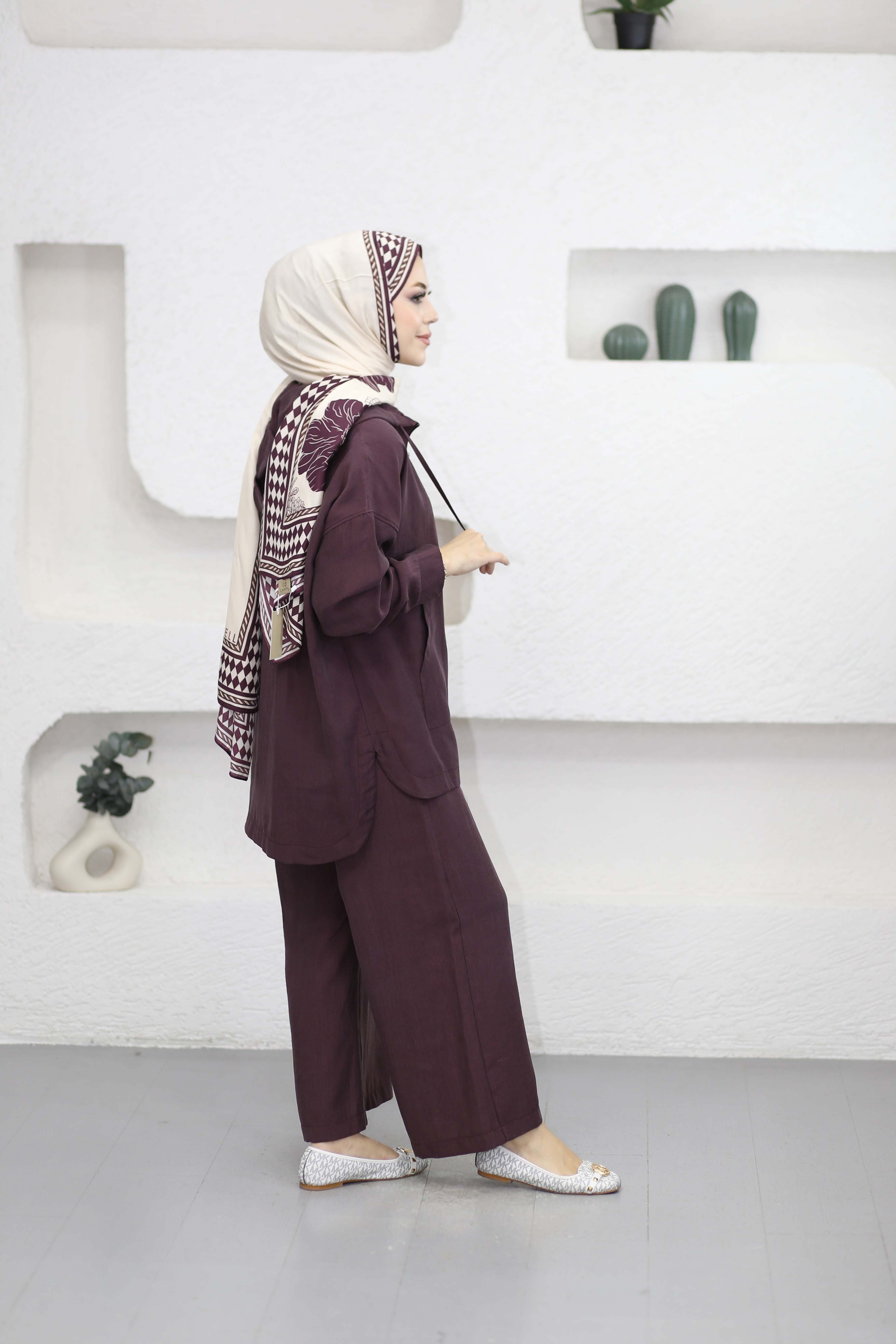 Kapşonlu Lila Takım Bordo 4367