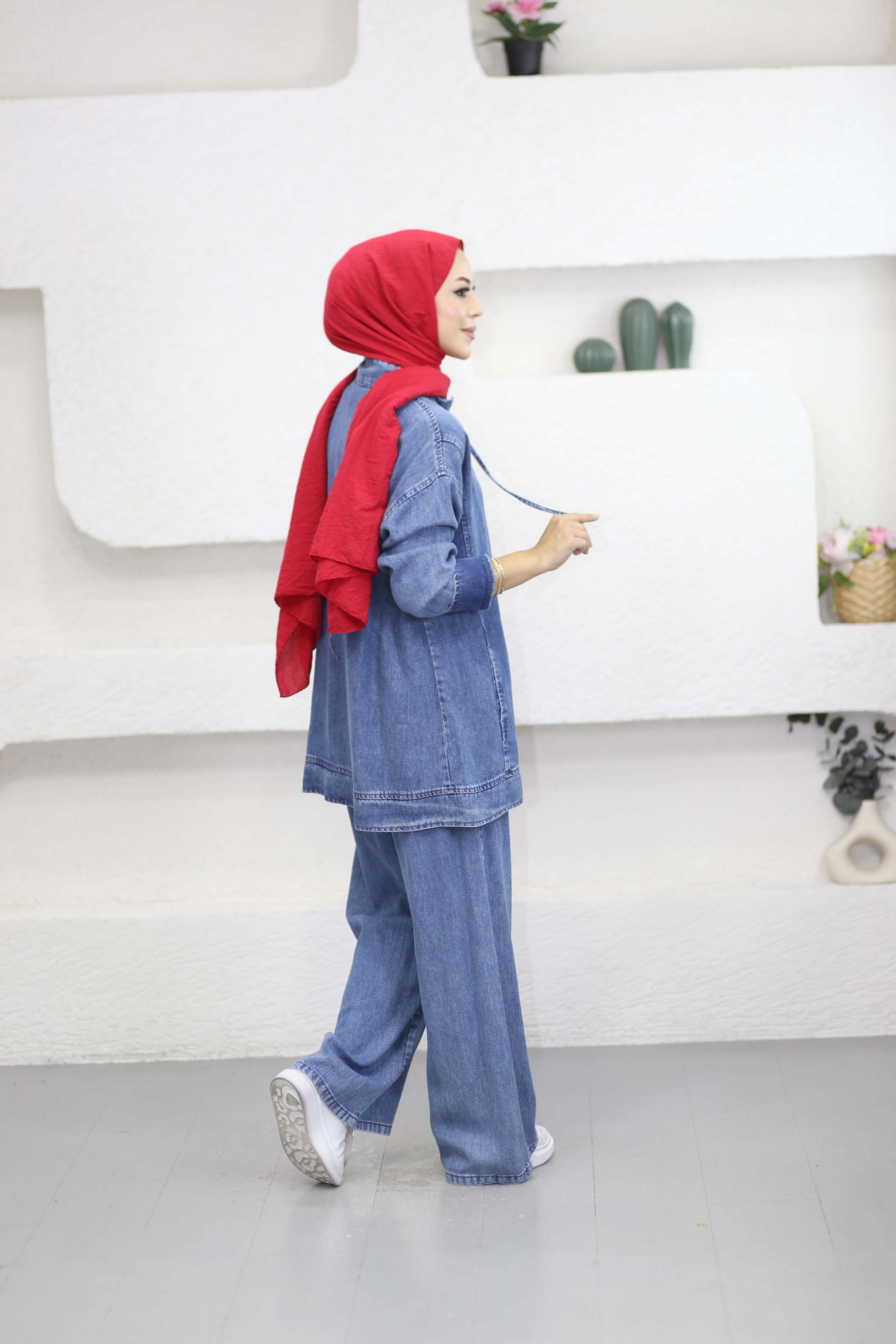 Yaka Bağcıklı Fermuarlı Takım Açık Mavi 7565