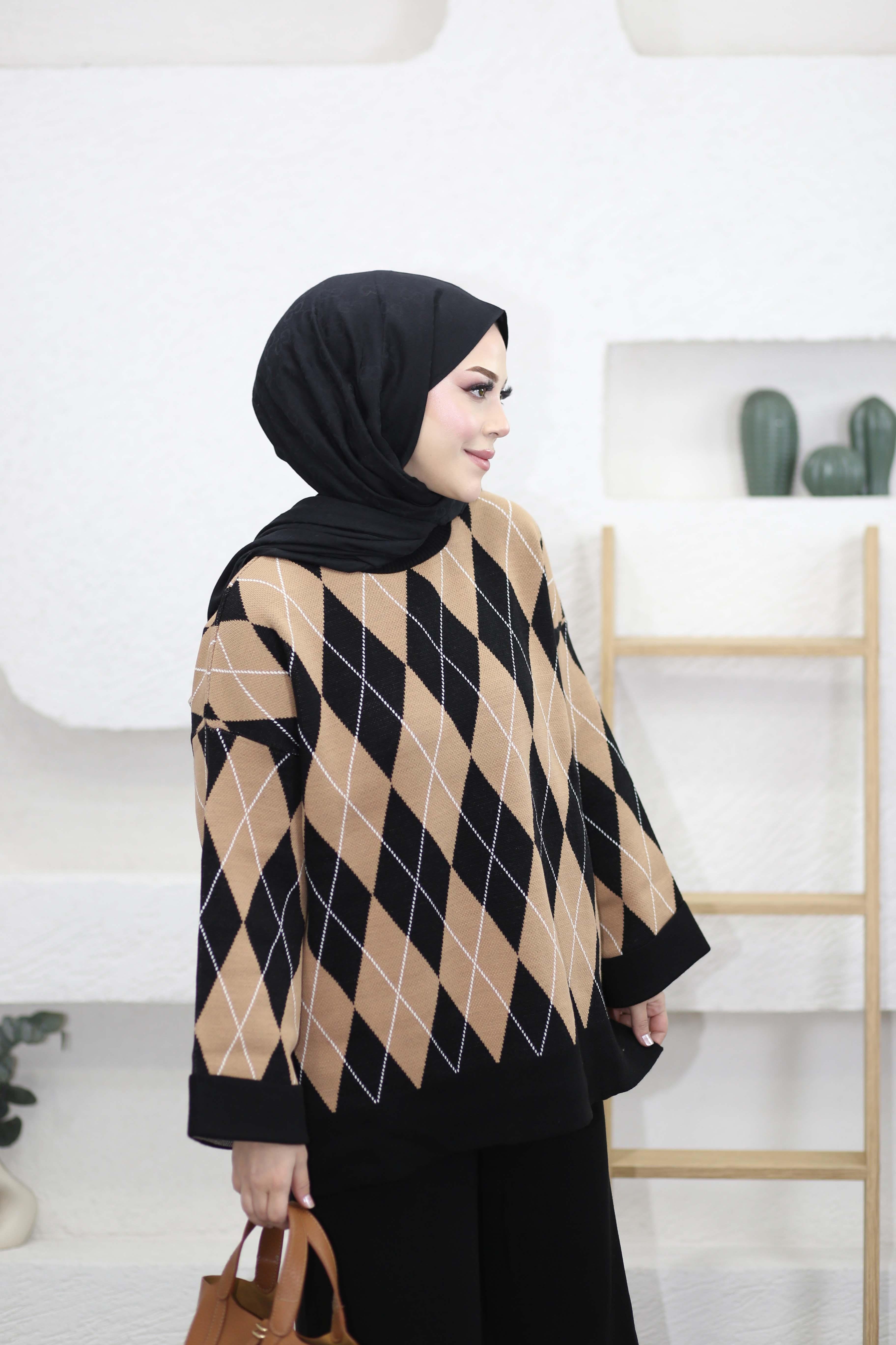 Baklava Desen Triko Takım Camel 4012