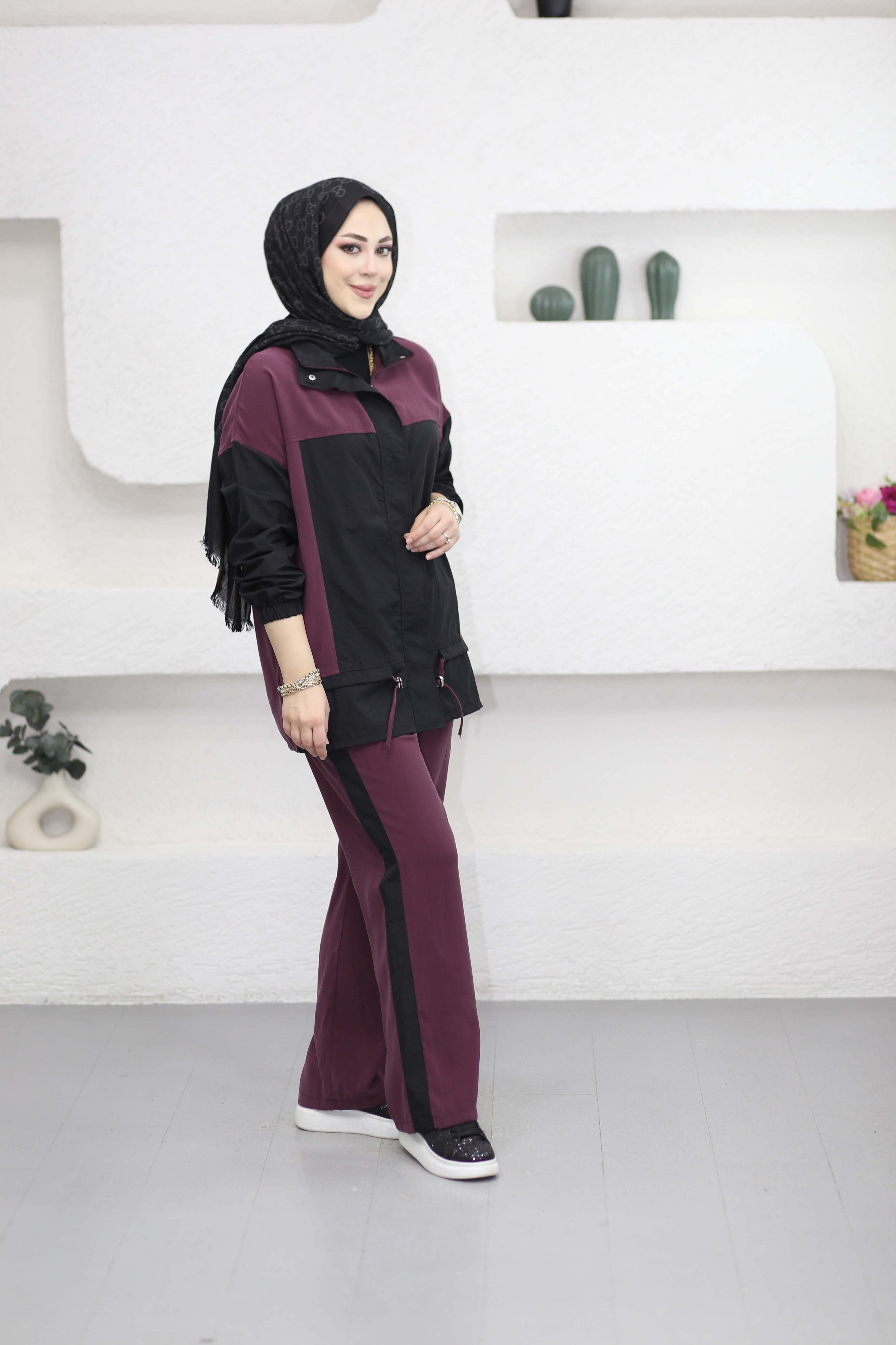 Paraşüt Detaylı Modal Takım Bordo 9043