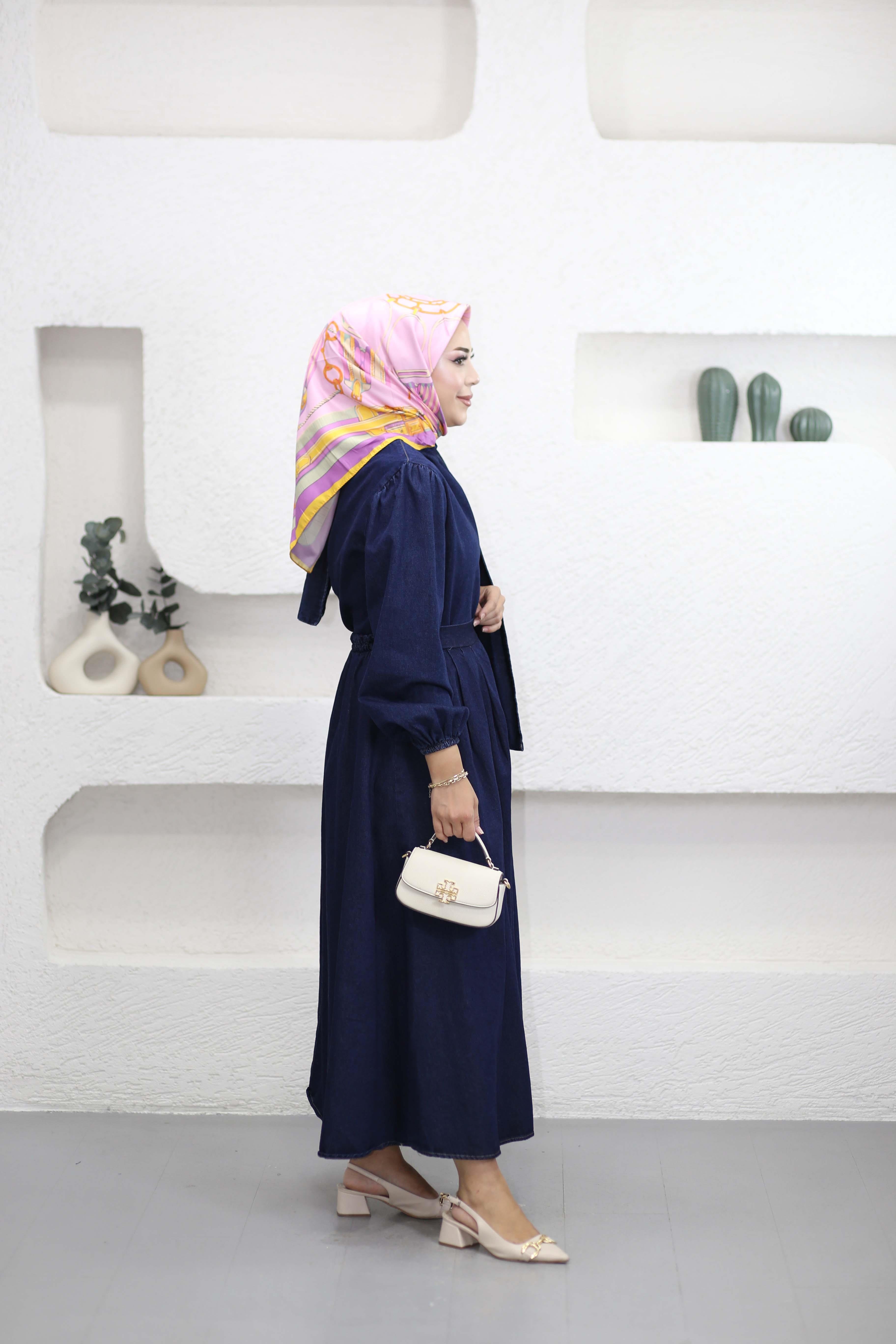 Fiyonk Detaylı Denim Takım Koyu Mavi 41477