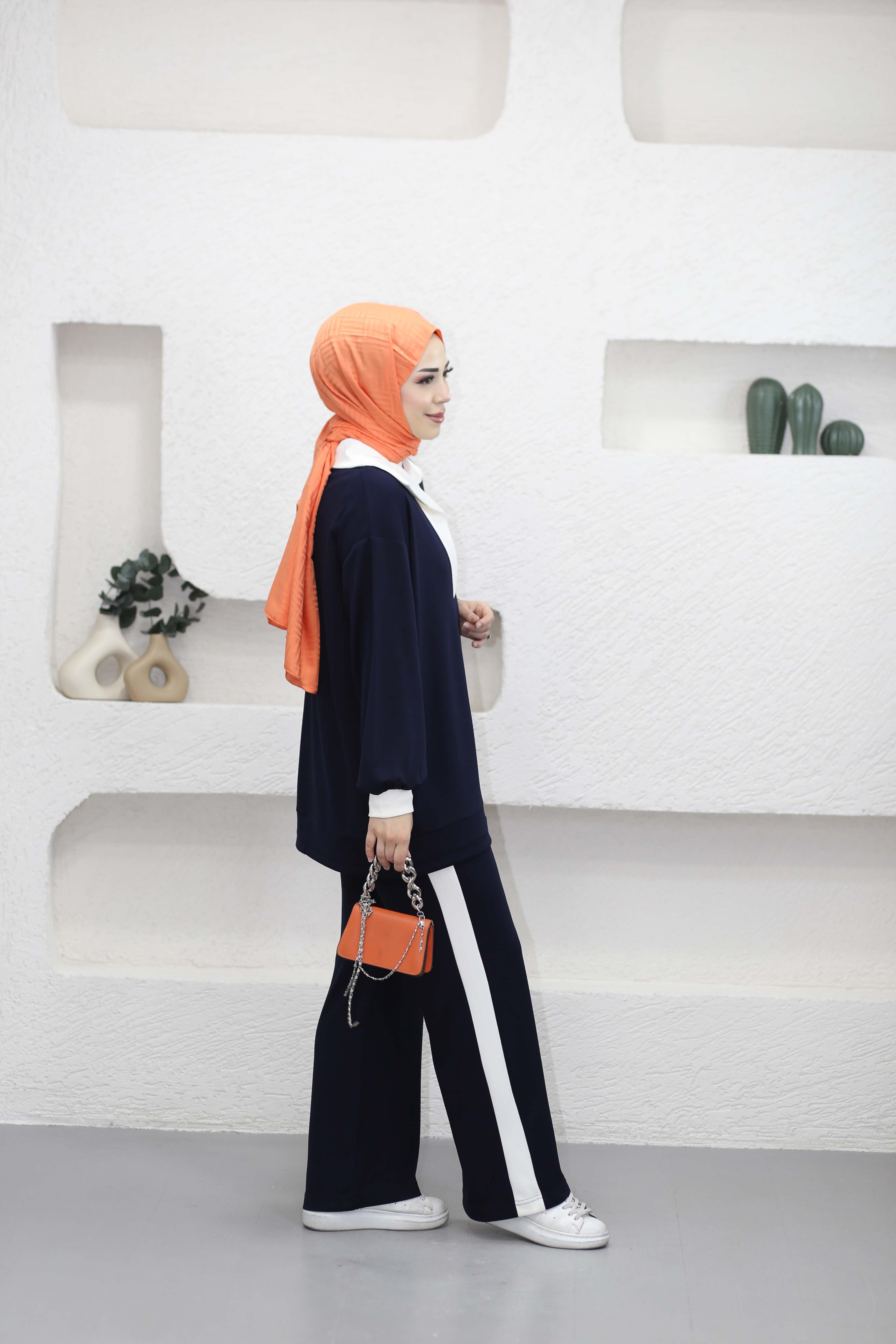 Yakalı Şeritli Takım Lacivert 5596
