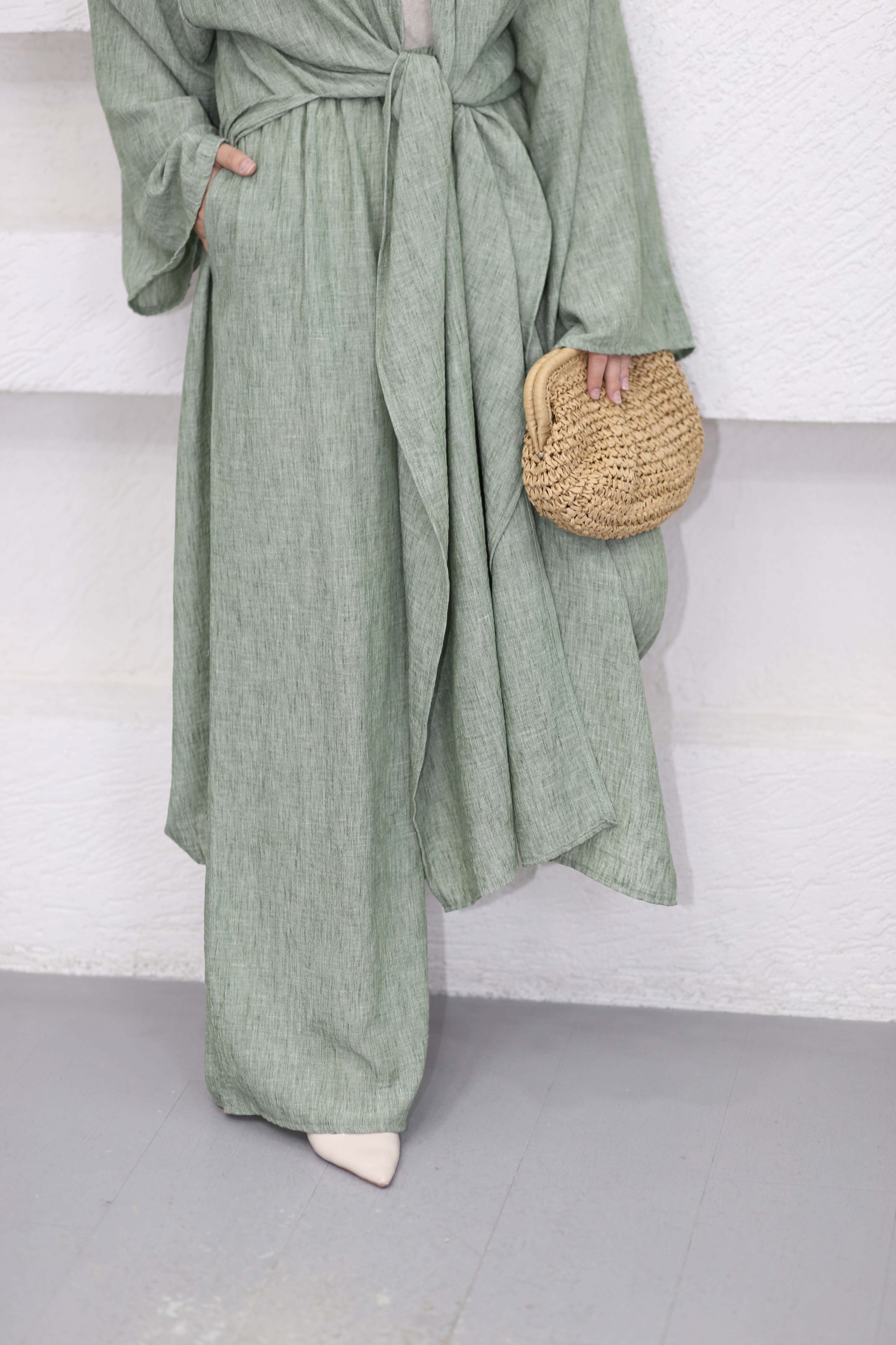 Pantolonlu Abaya Takım Yeşil 5813