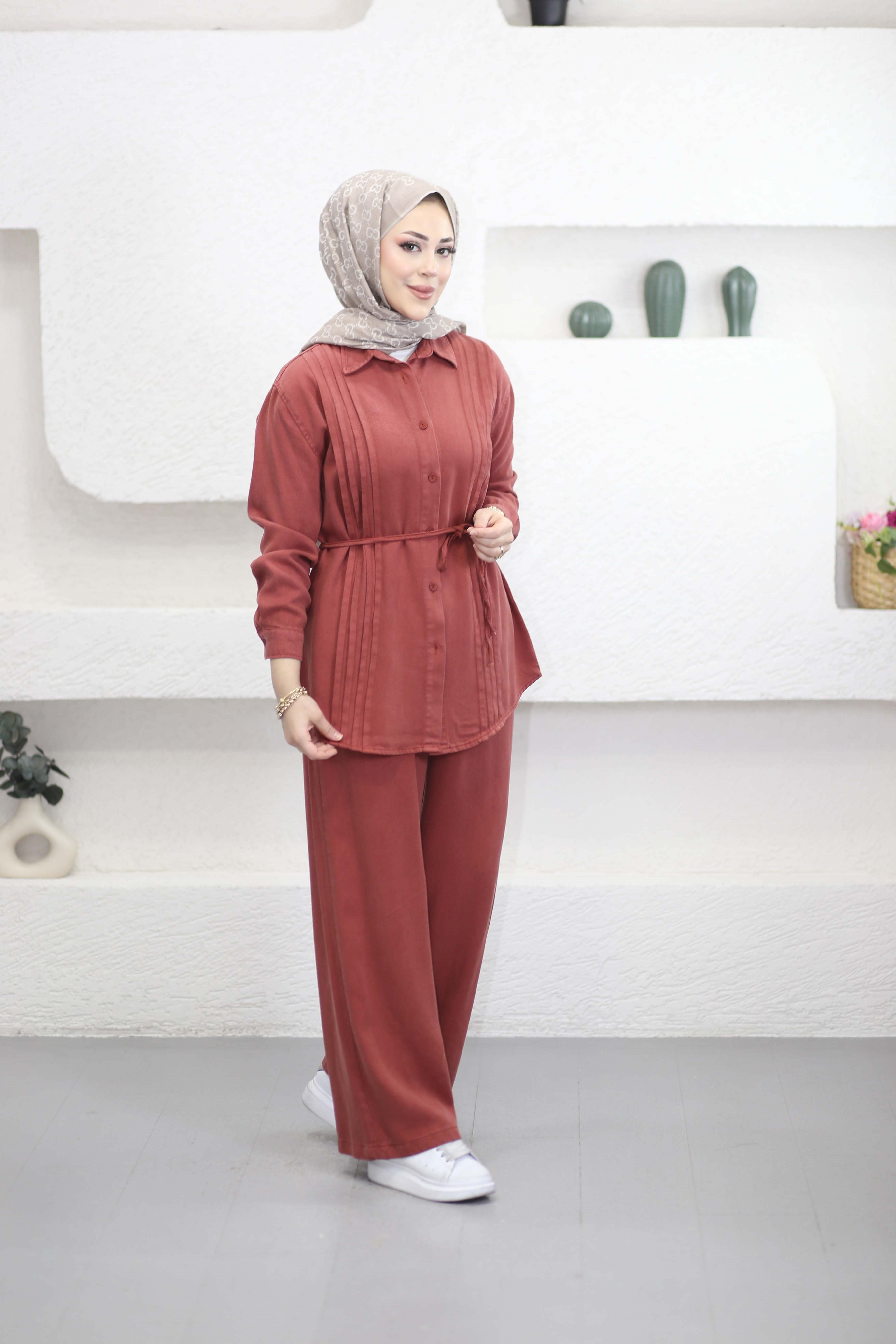 Nervürlü Tencel Takım Kiremit 7496