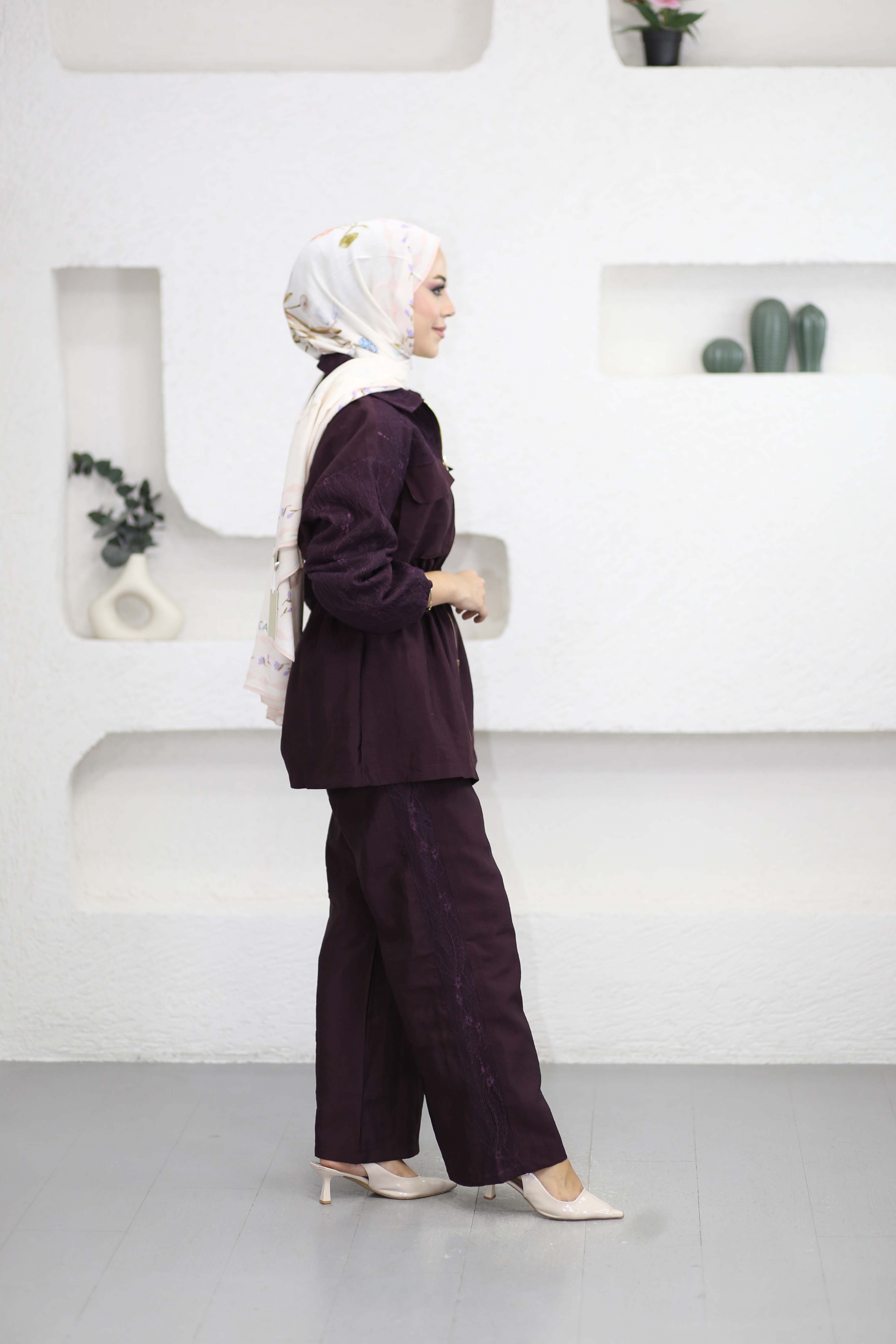 Dantel Detaylı Takım Bordo 074