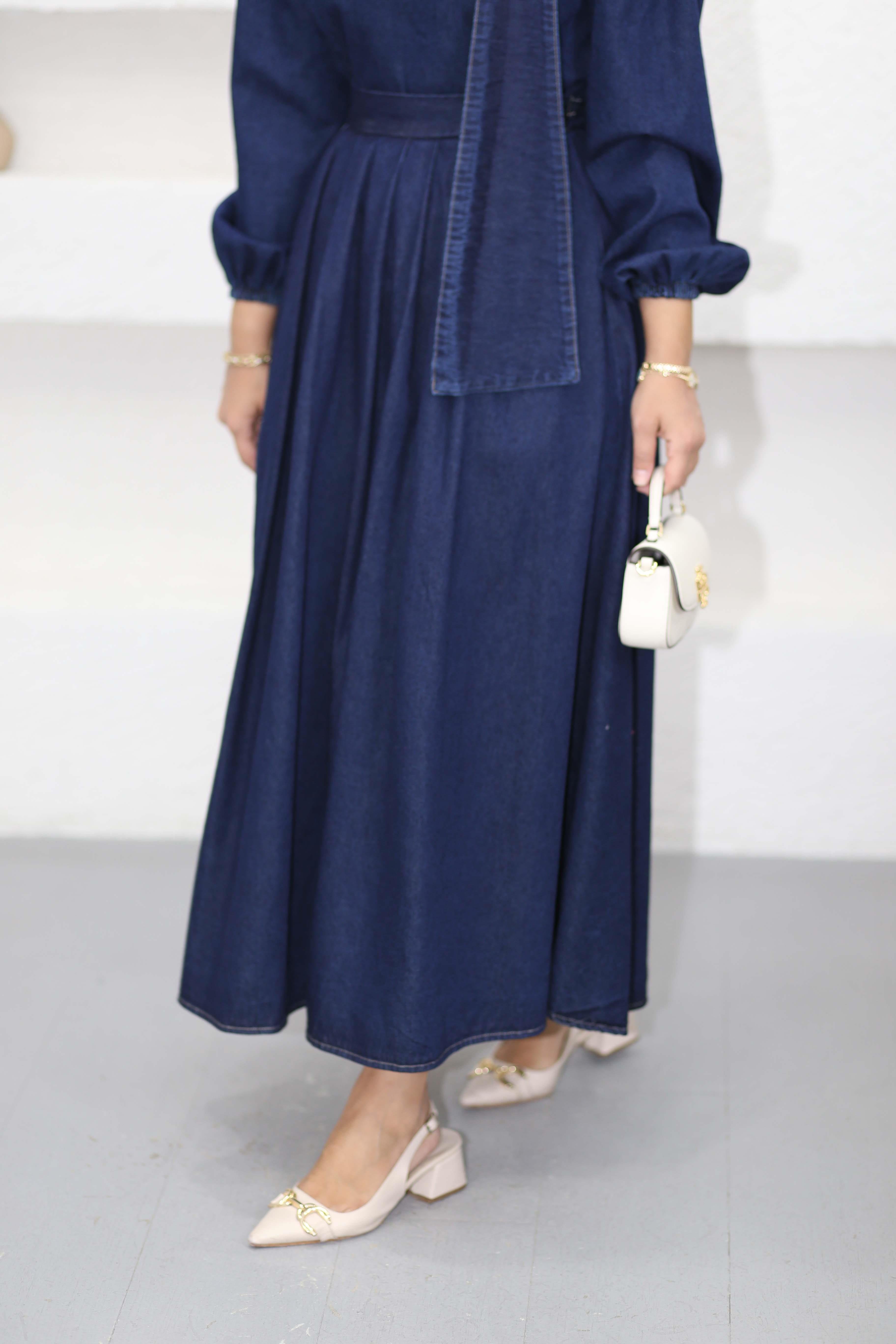 Fiyonk Detaylı Denim Takım Koyu Mavi 41477