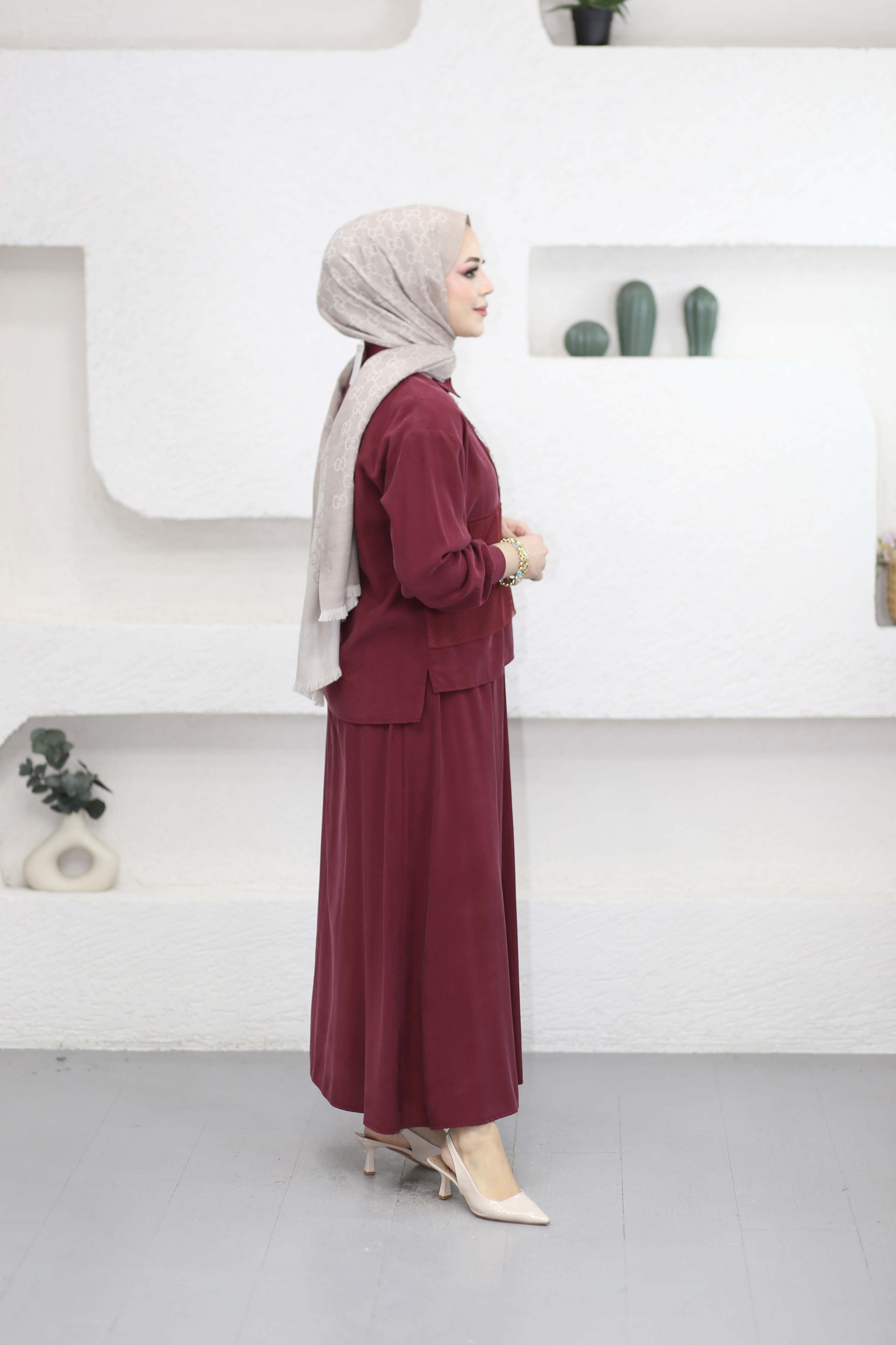 Fileli Etekli Takım Bordo 1503