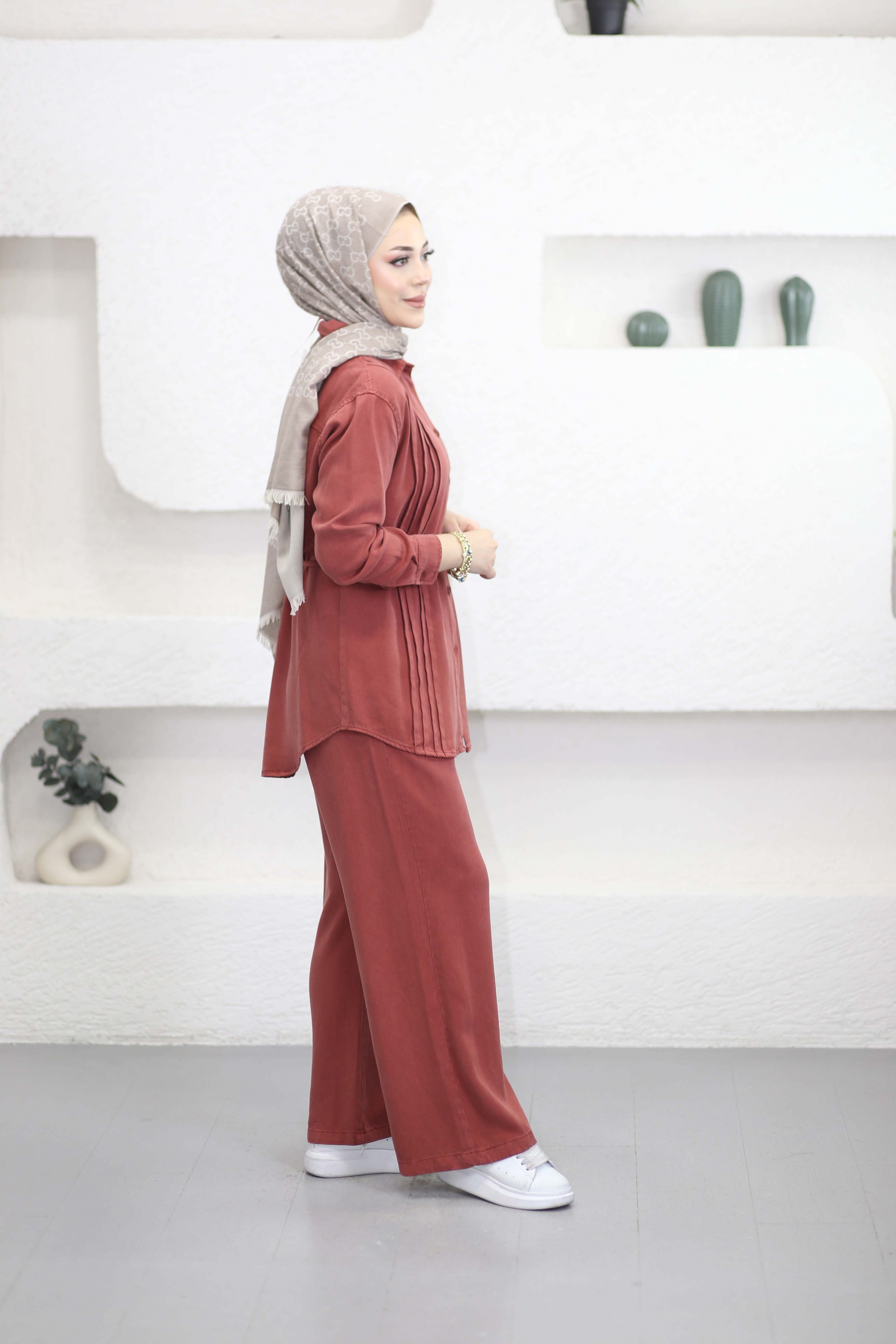 Nervürlü Tencel Takım Kiremit 7496