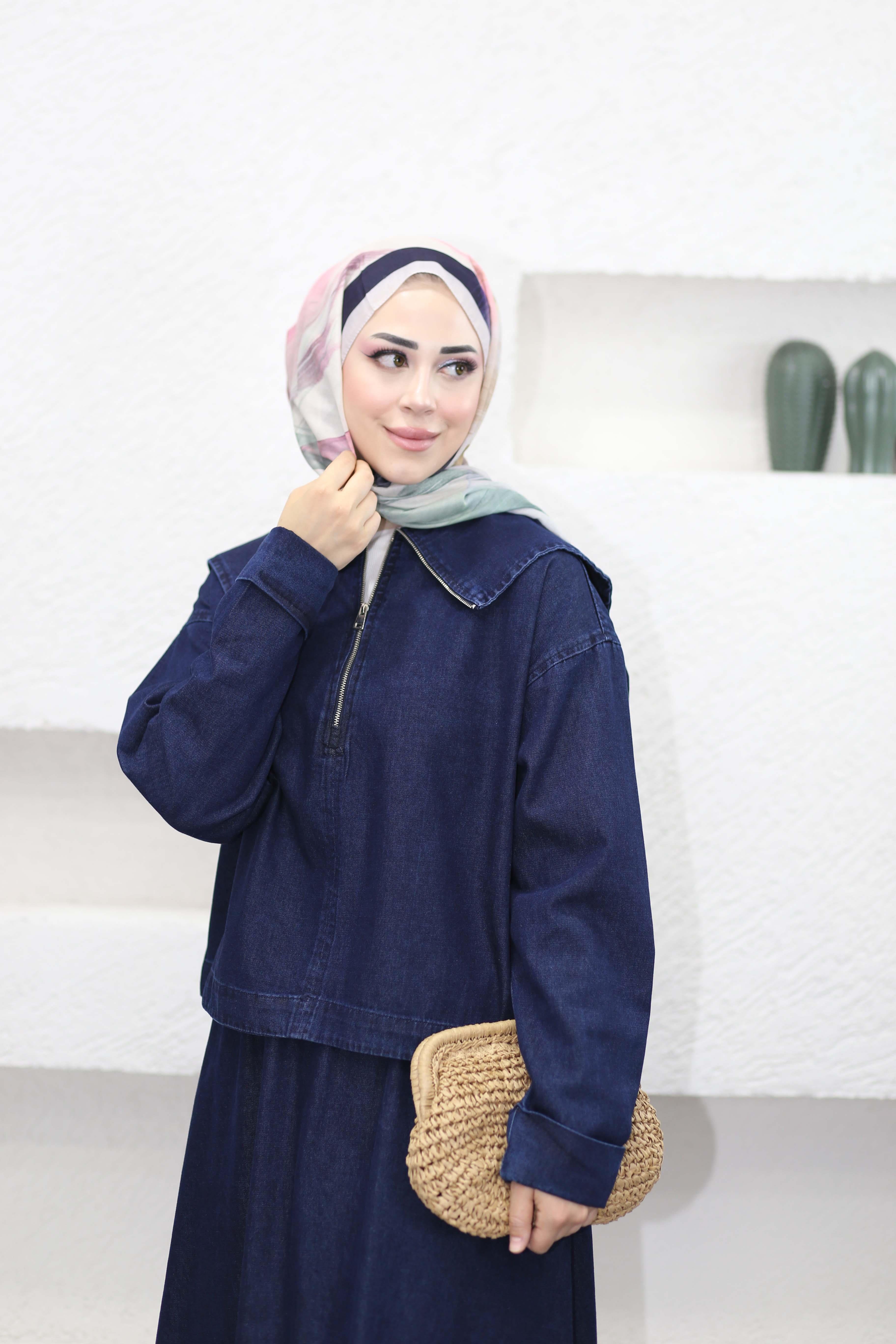 Bebe Yaka Denim Etek Takım Koyu Mavi 5852