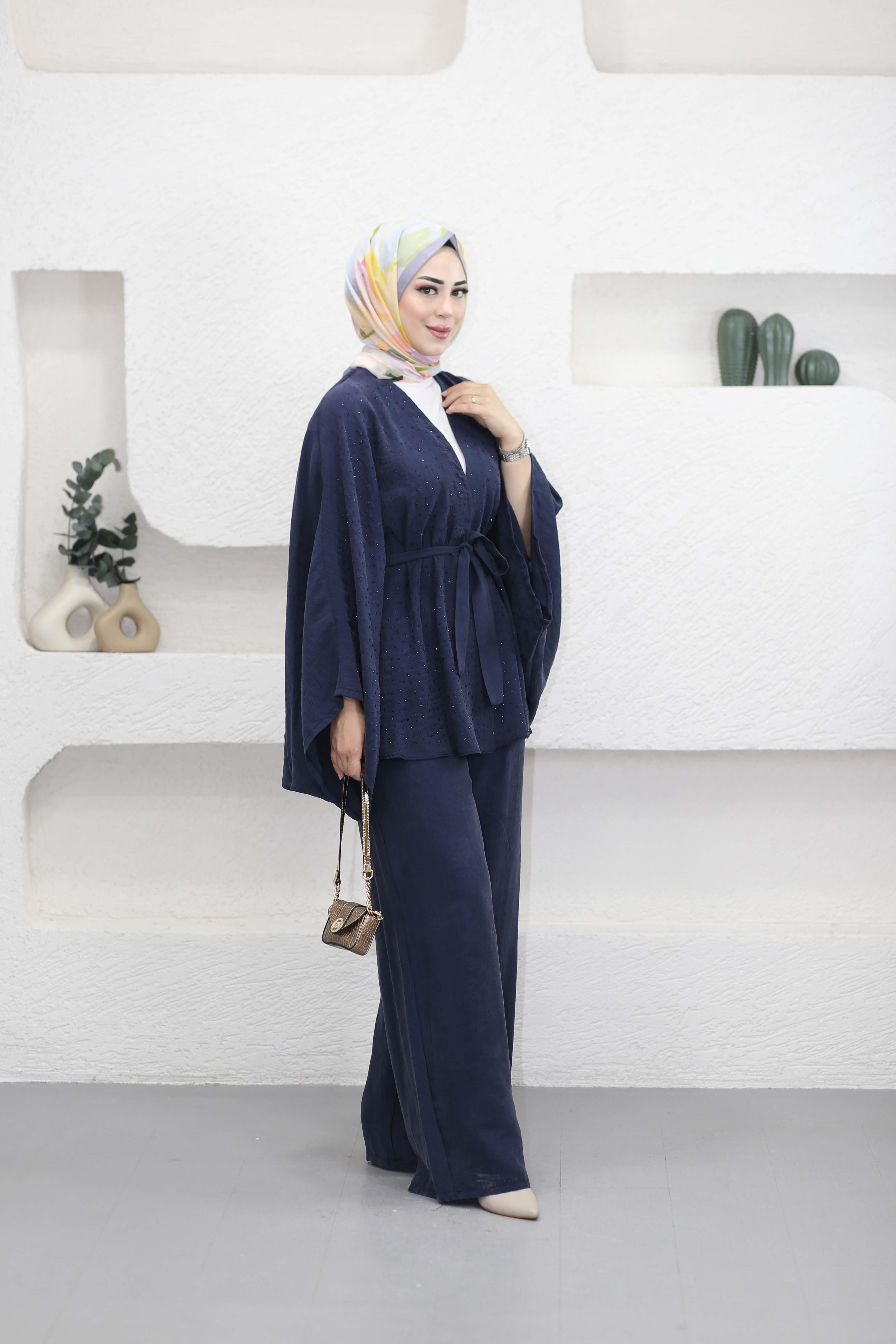 Işıltı Kimono Takım Lacivert 5608