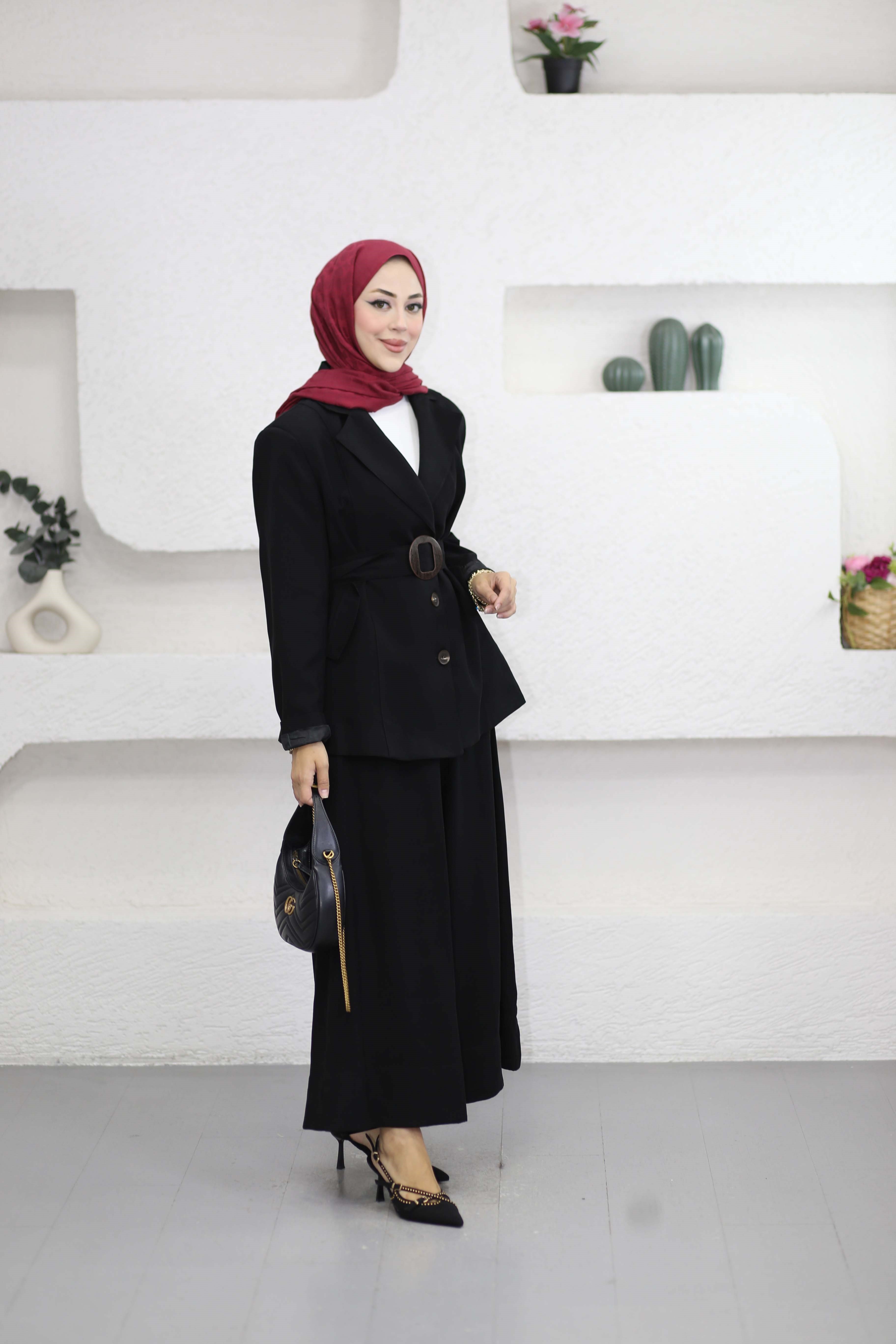Düğme Detaylı Ceket Takım Siyah 8893