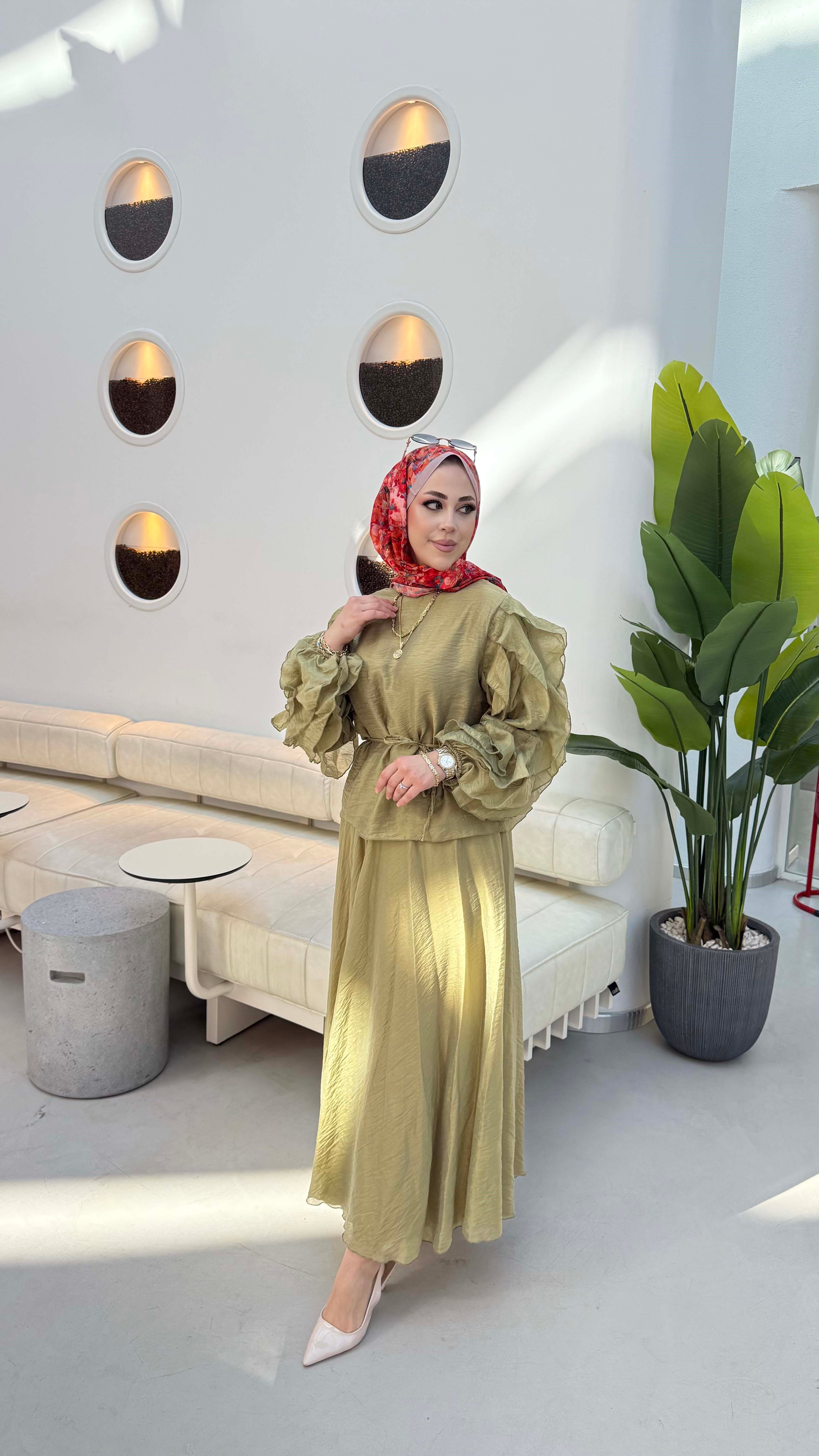 Kol Fırfır Detaylı Takım Yeşil 22861