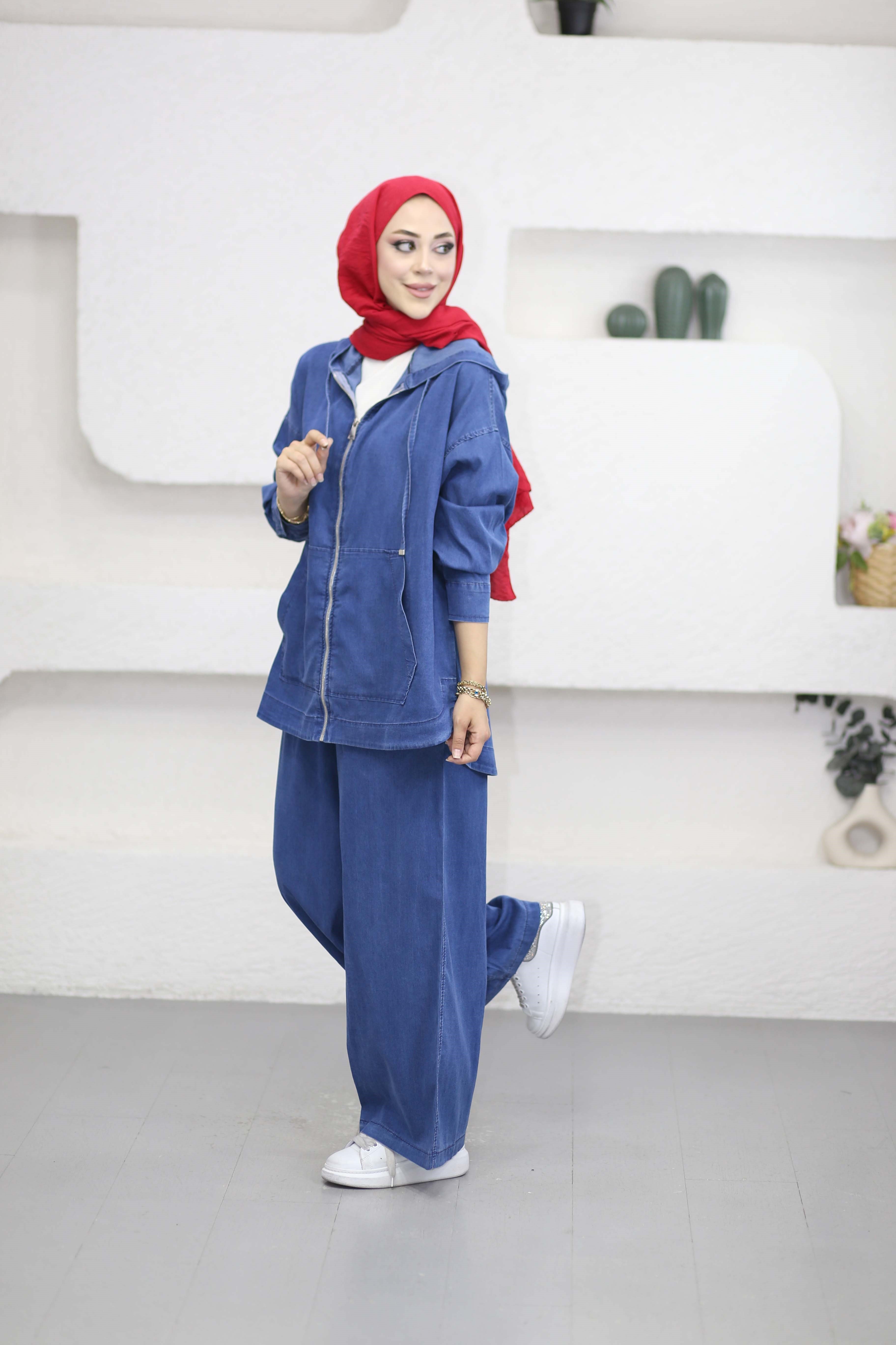 Kanguru Cep Fermuarlı Tencel Takım Açık Mavi 5398