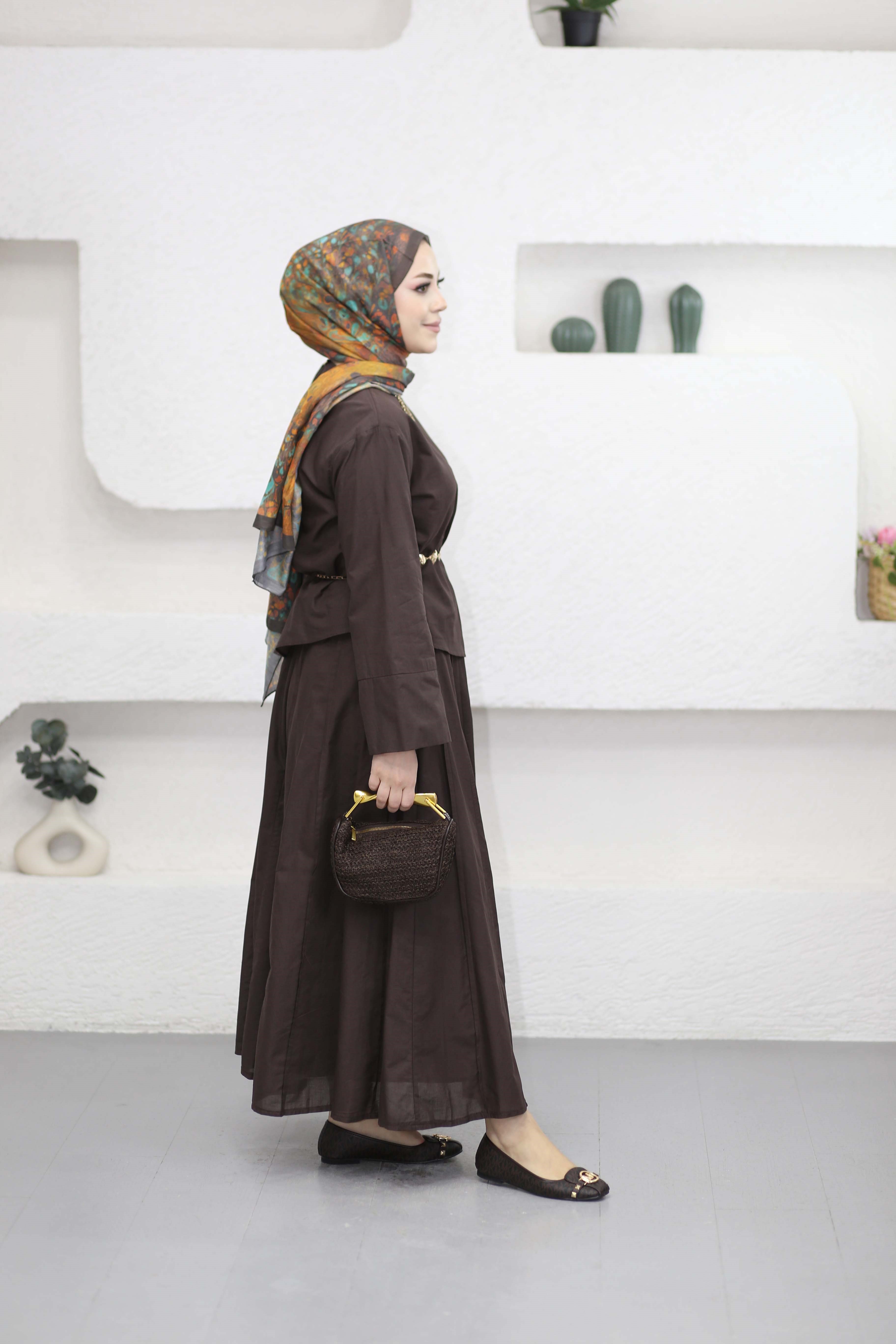 Asimetrik Kesim Takım Kahverengi 24402