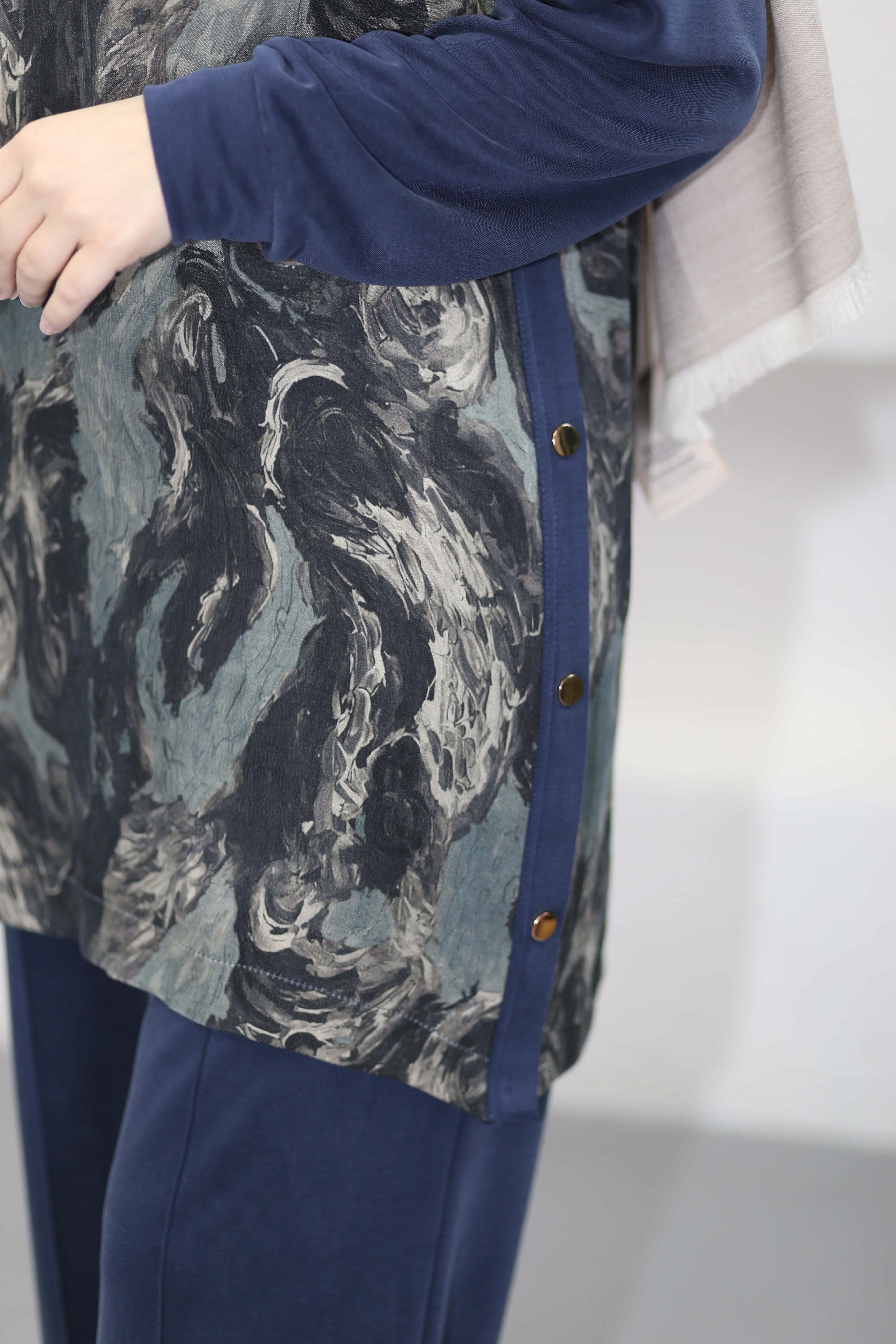 Ebru Desenli Basıc Takım Lacivert 1488