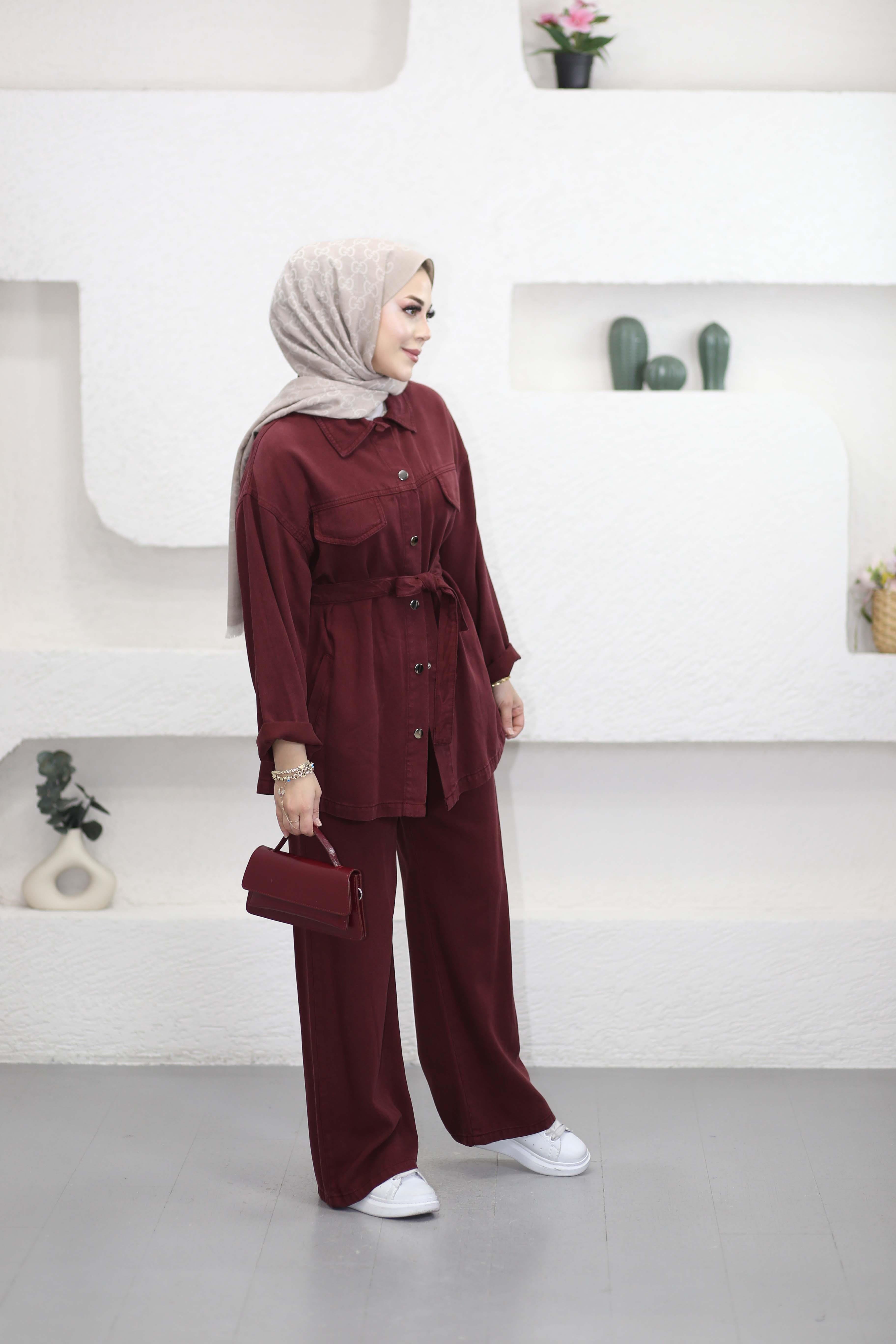 Ebru Denim Takım Bordo 7431