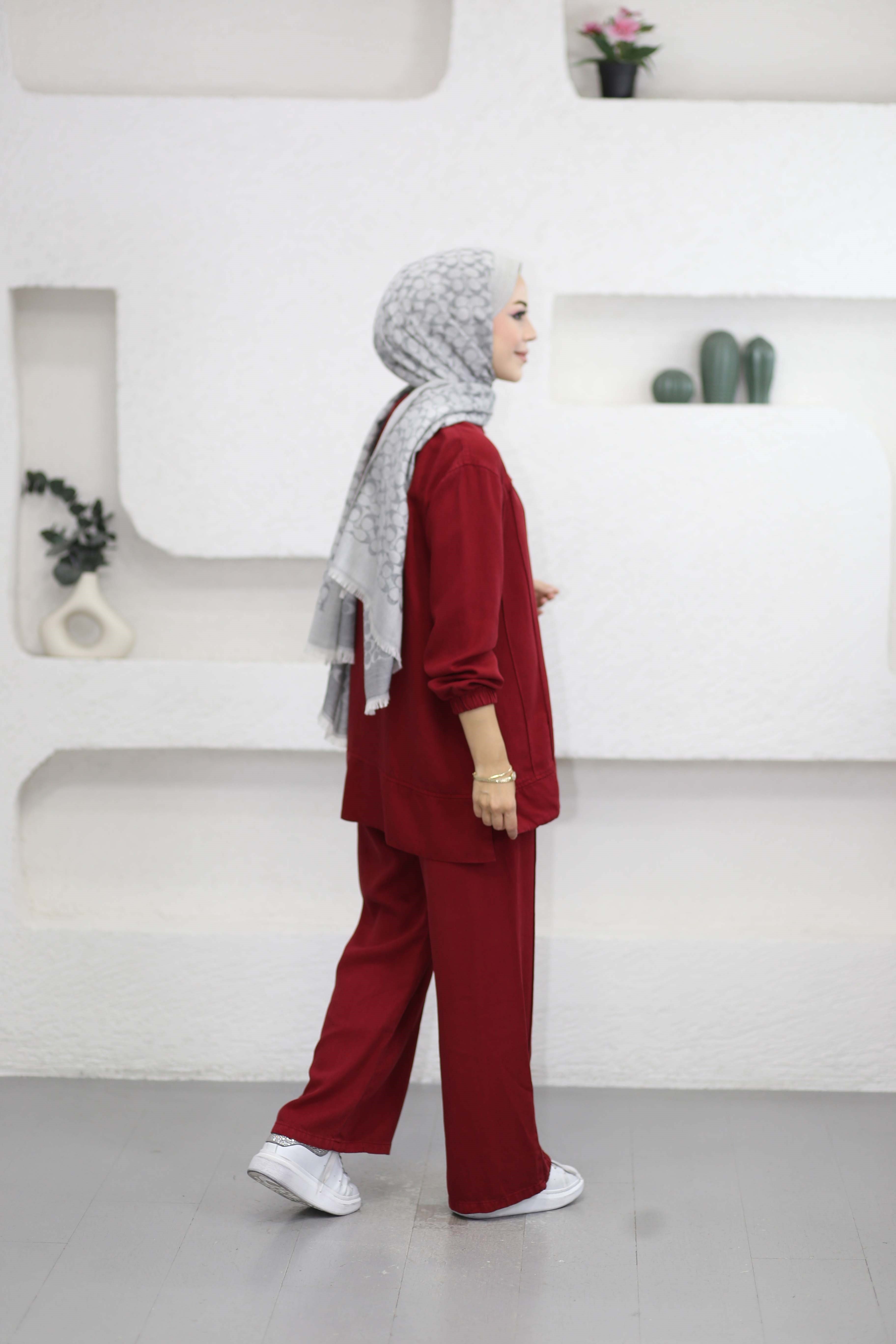 Dikişli Denim Takım Bordo 7579