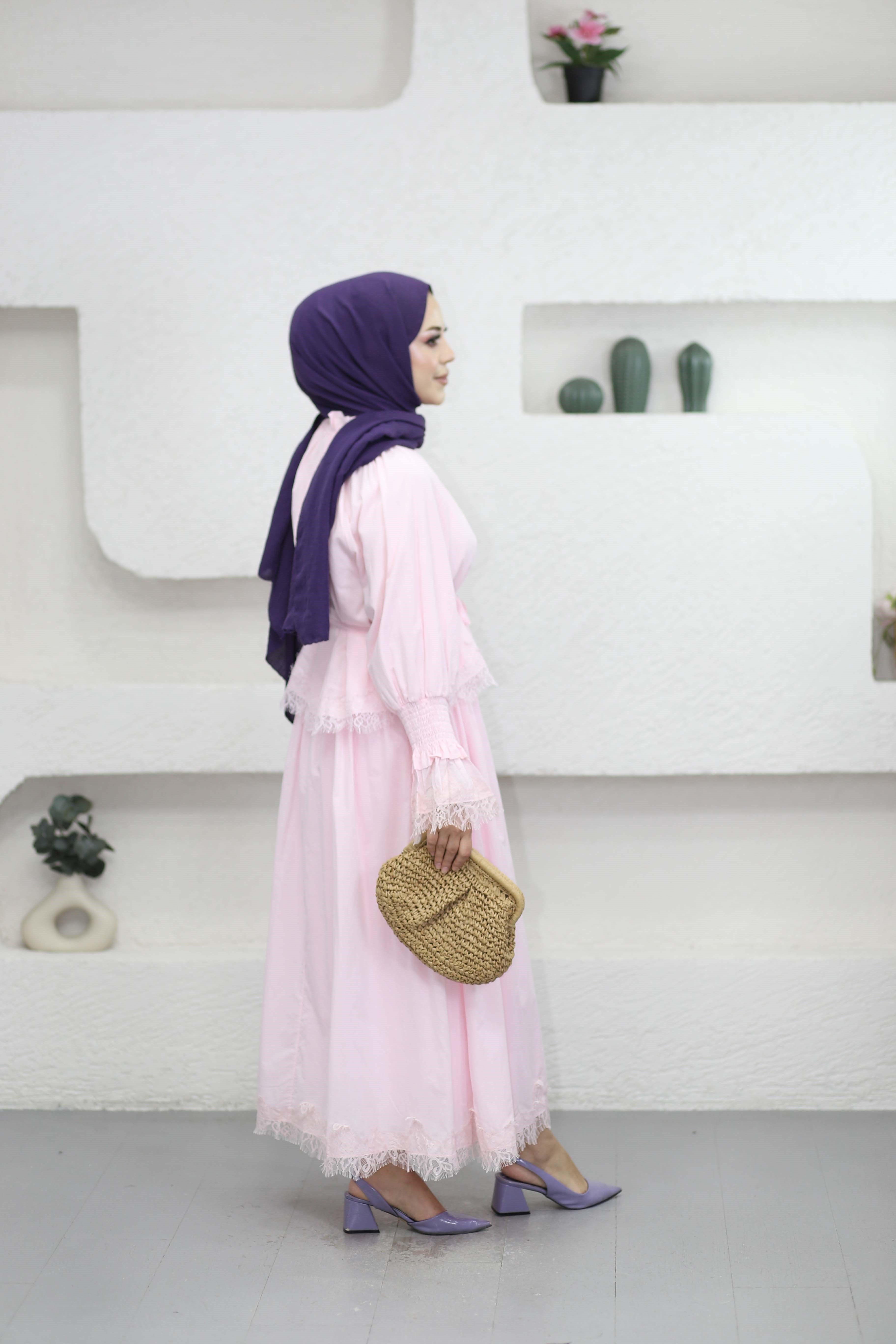 Dantelli Vual Etekli Takım Pembe 8596
