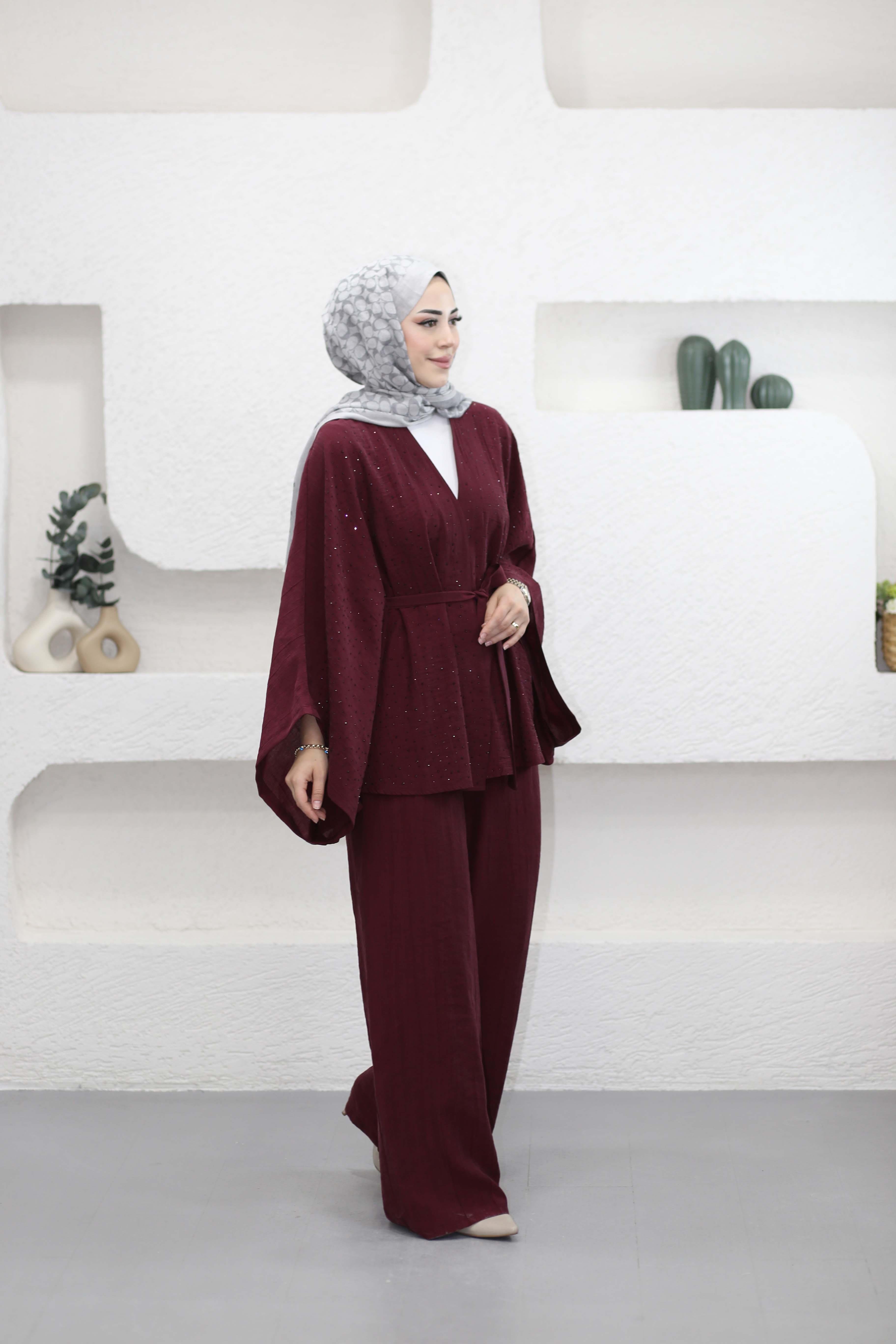 Işıltı Kimono Takım Bordo 5608