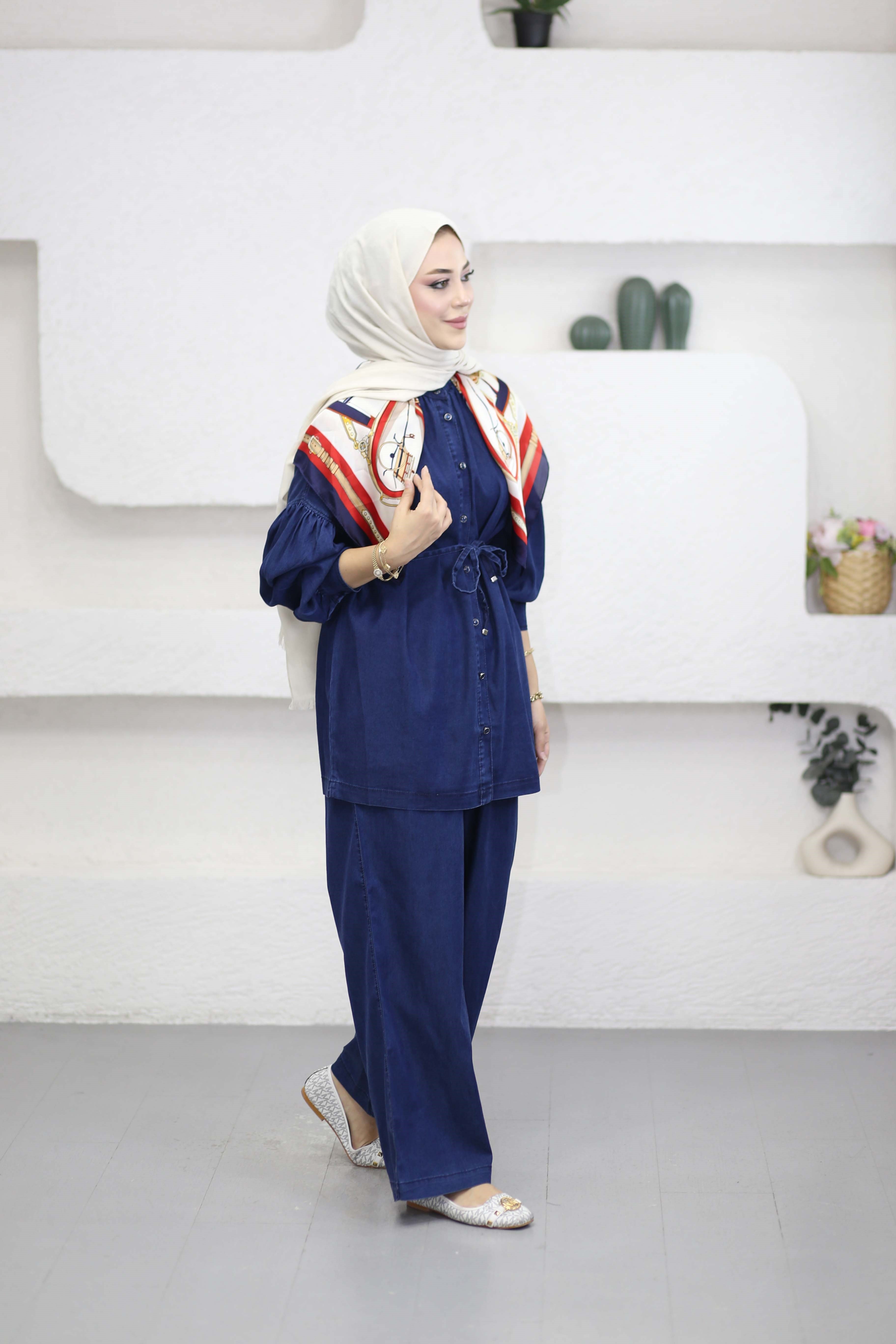 Karpuz Kol Tencel Takım Koyu Mavi 6305
