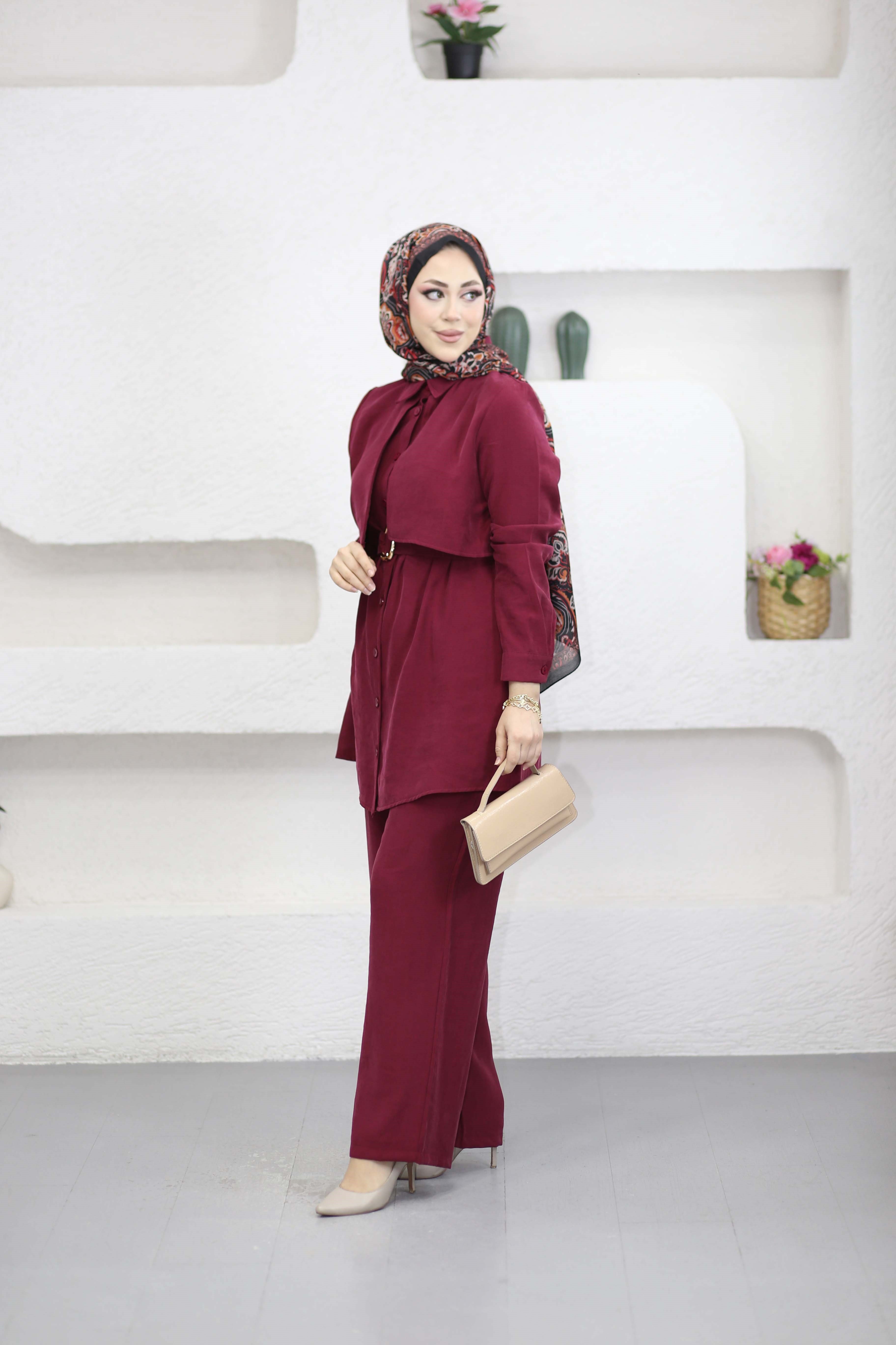 Gold Detaylı Takım Bordo 1007