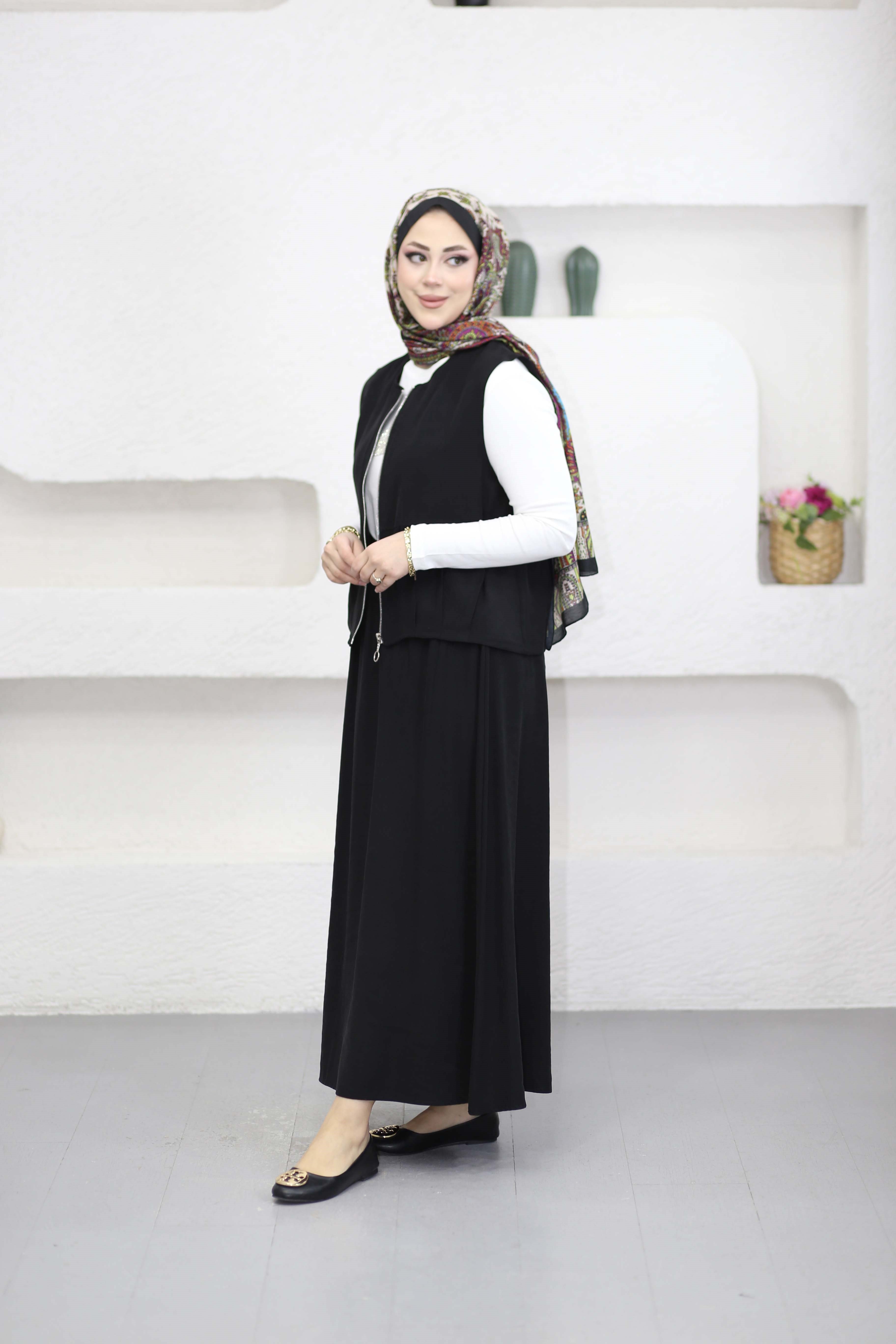 Fermuarlı Etekli Takım Siyah 1101
