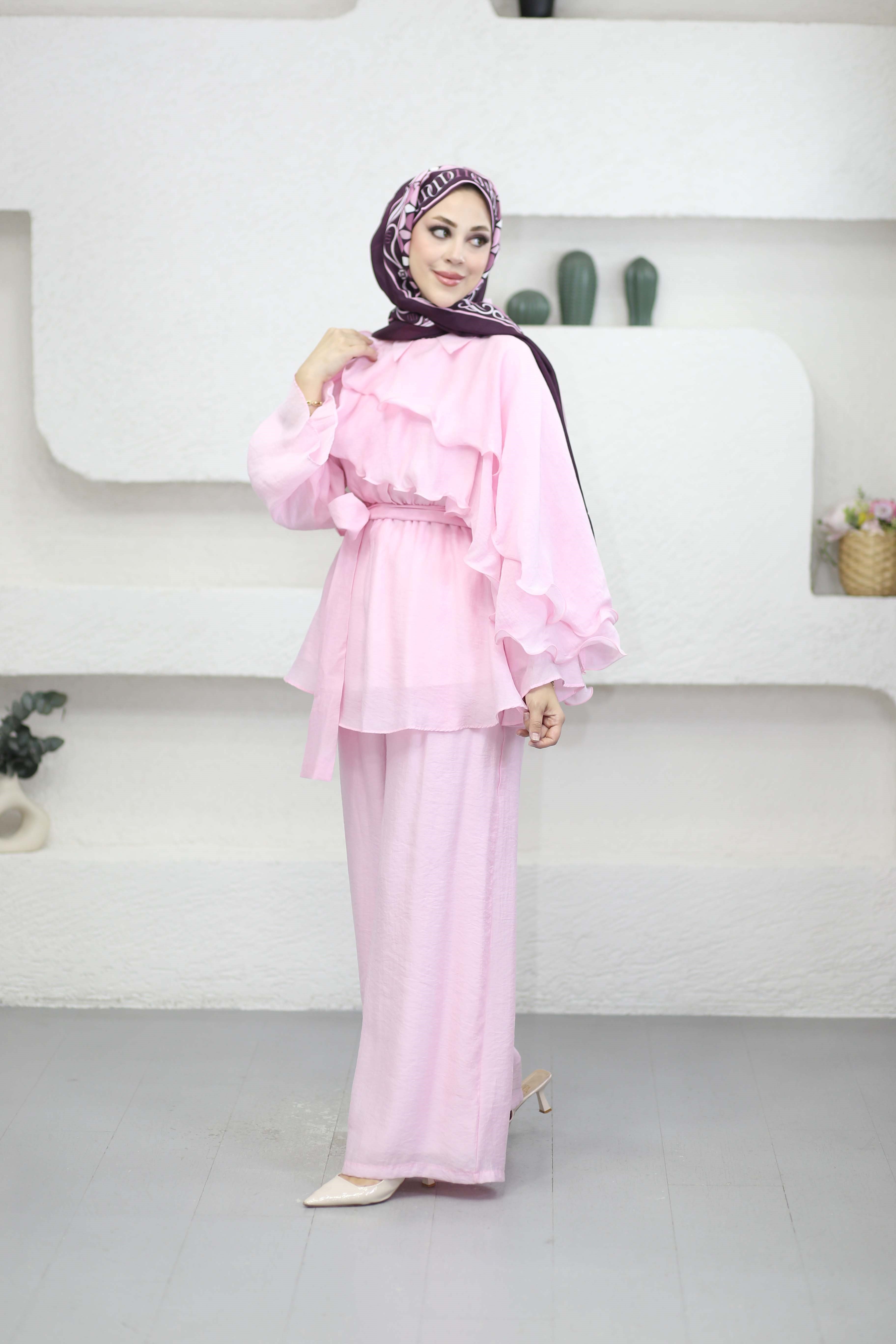 Volanlı İbiza Pantolon Takım Pembe 8615