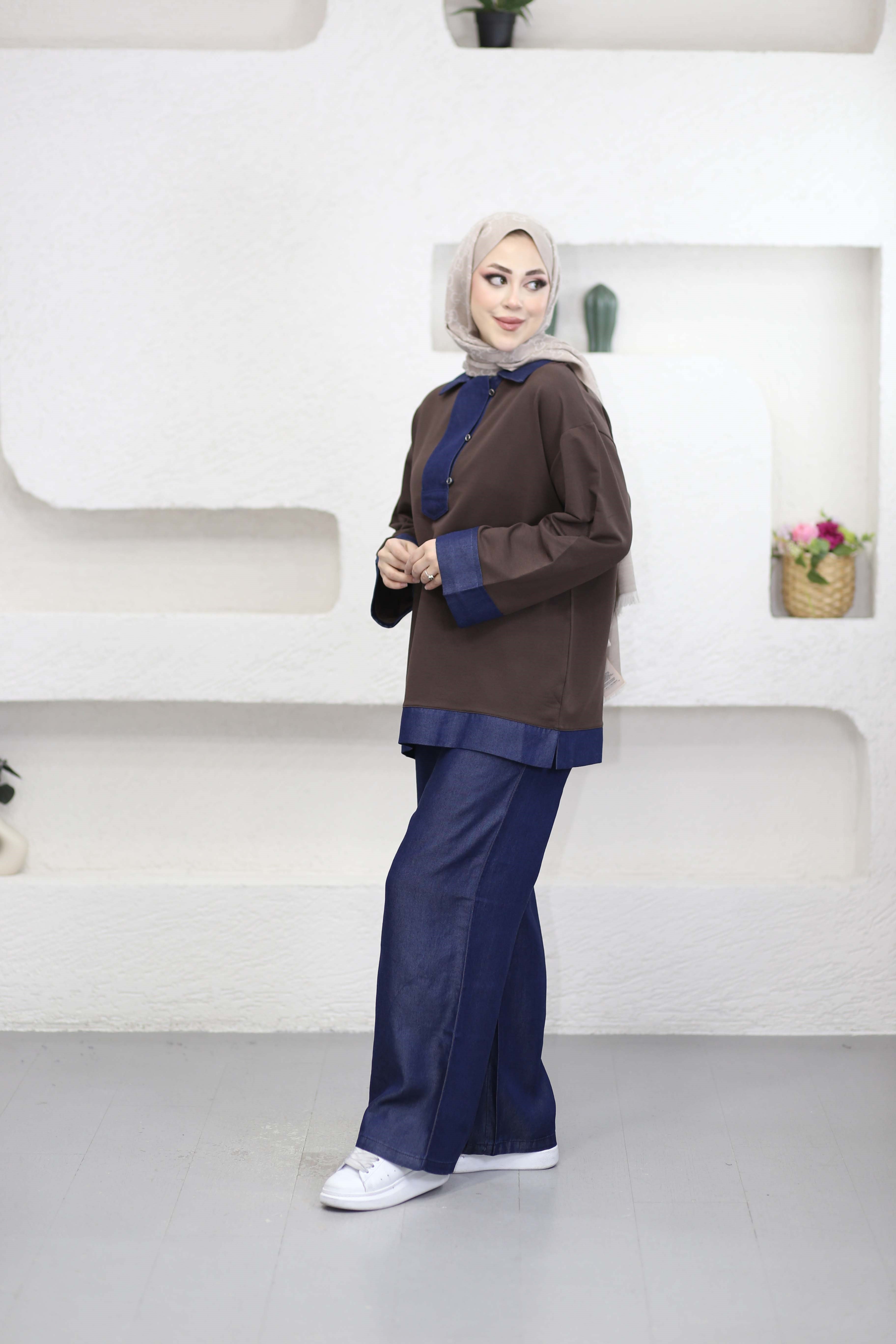 Tencel Detaylı Eşofman Takım Kahverengi 6290