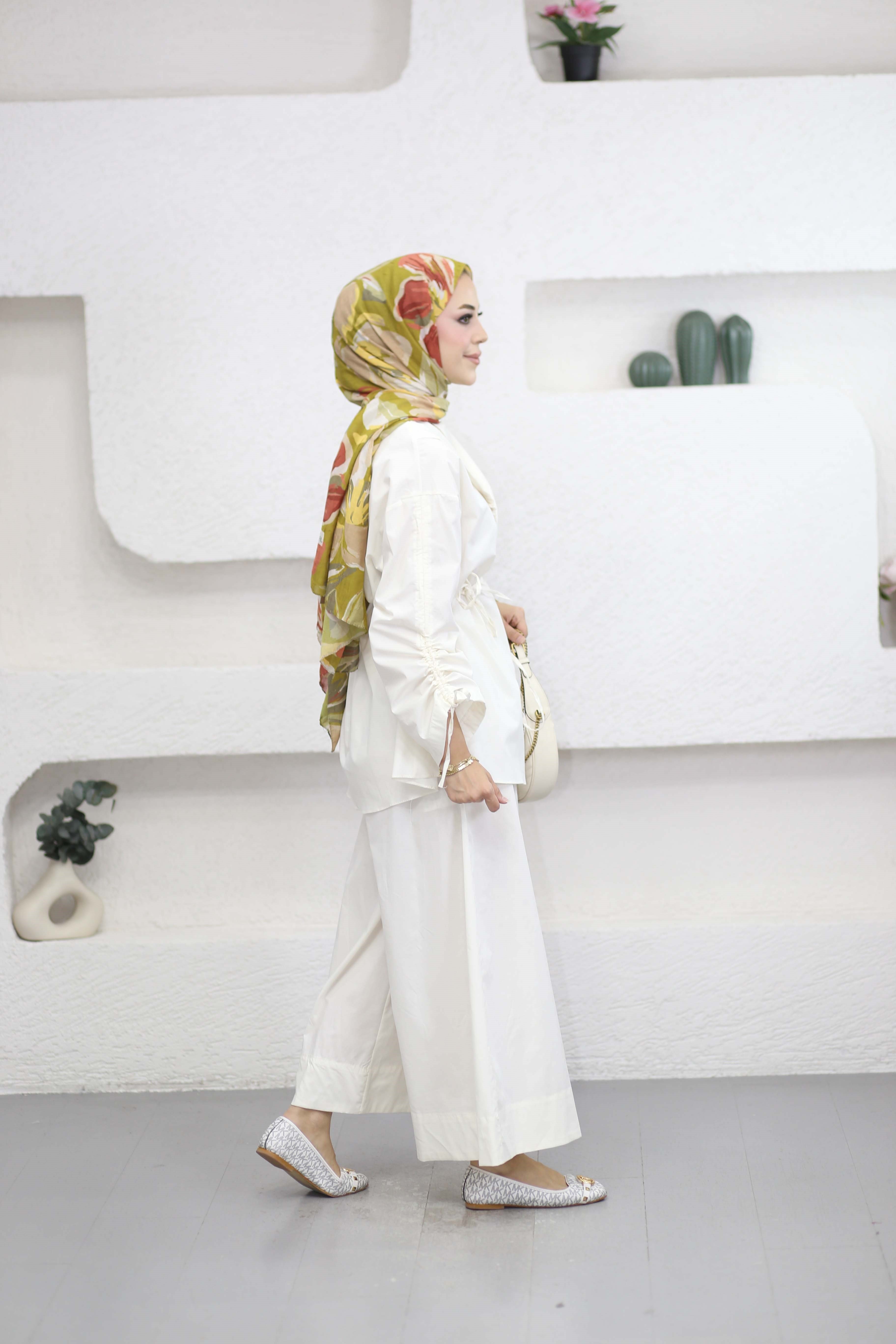 Biye Detaylı Poplin Takım Ekru 8859
