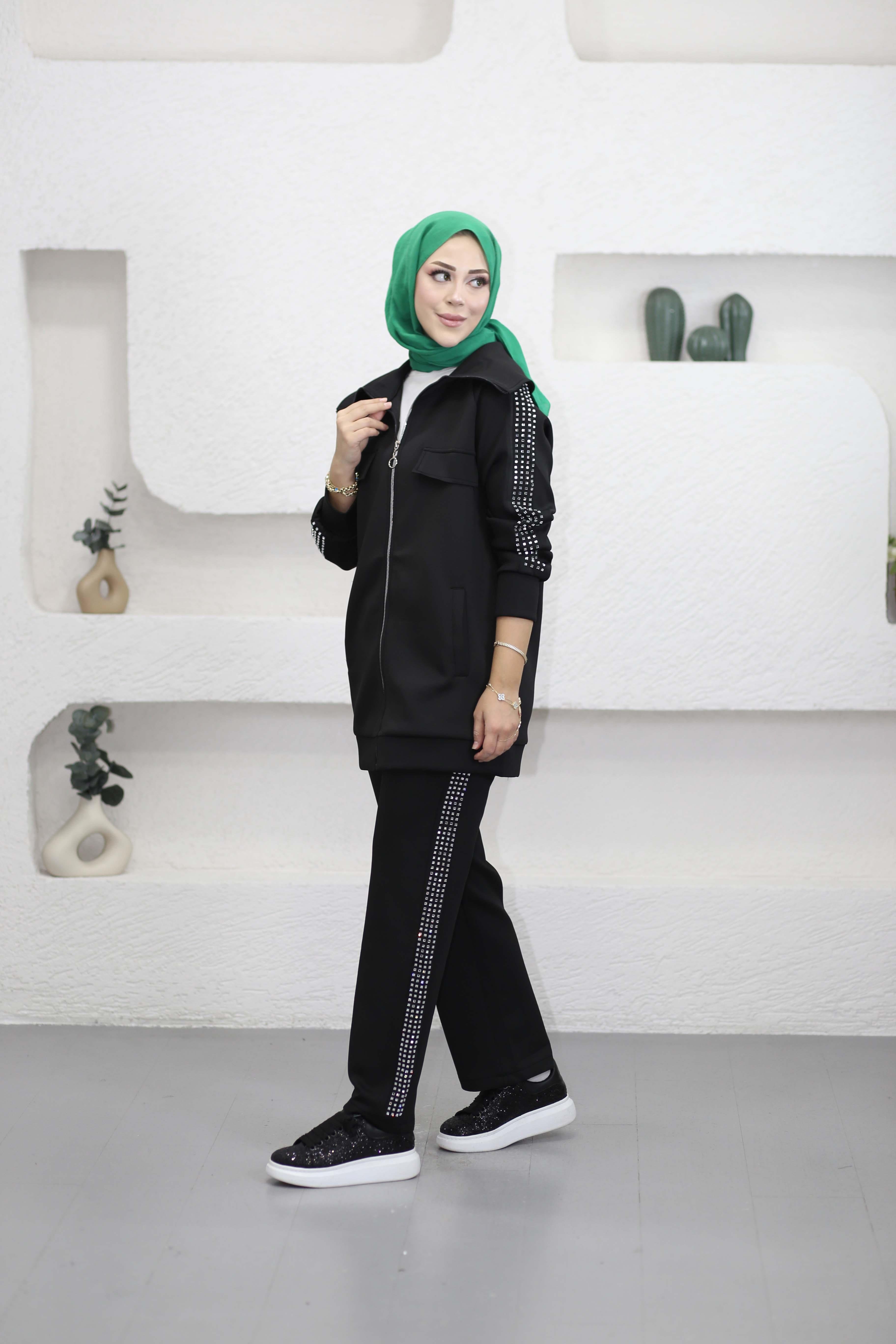 Fermuar Taşlı Nilay Takım Siyah 22578