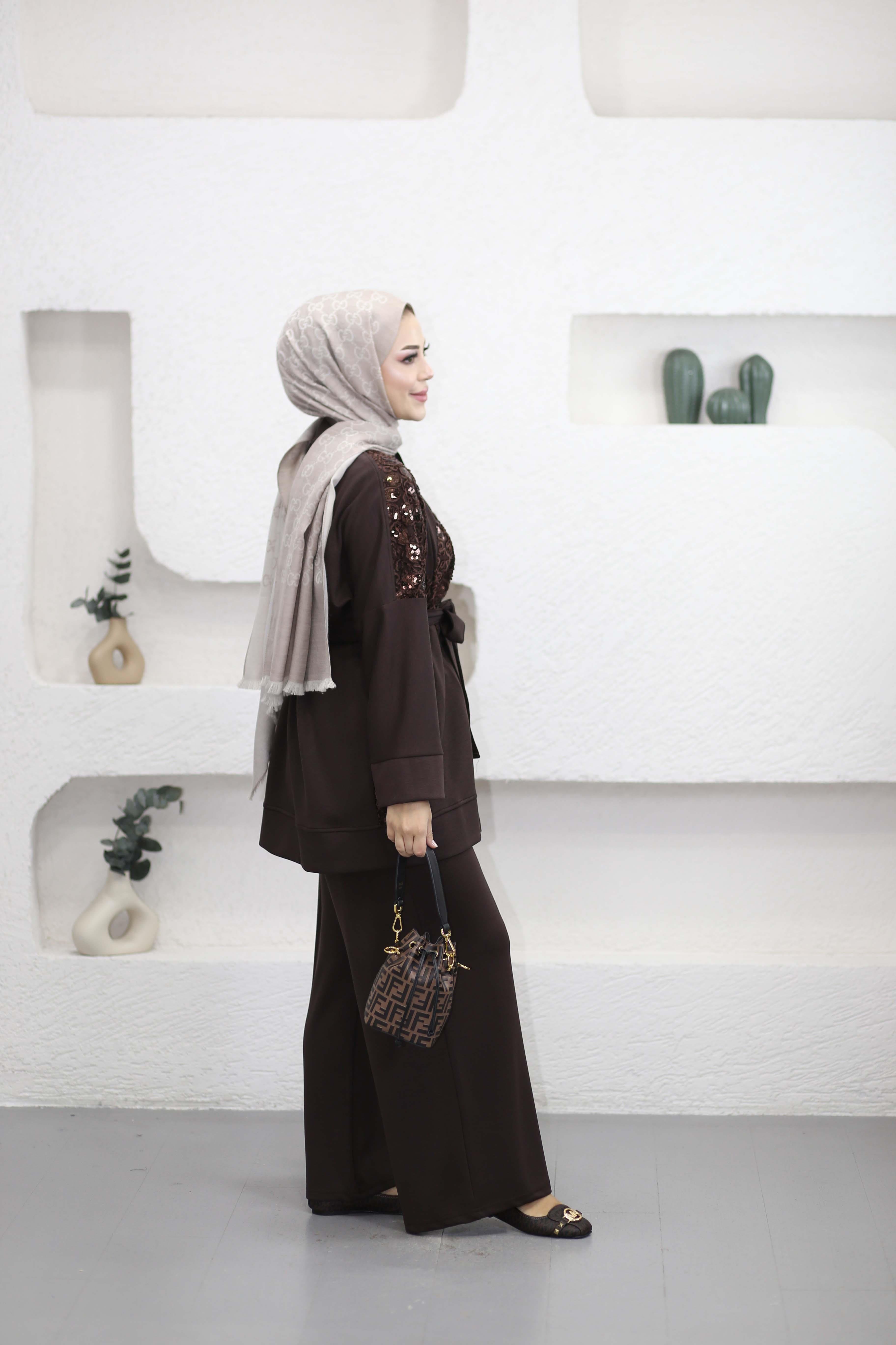 Üçlü Payet Takım Kahverengi 2272