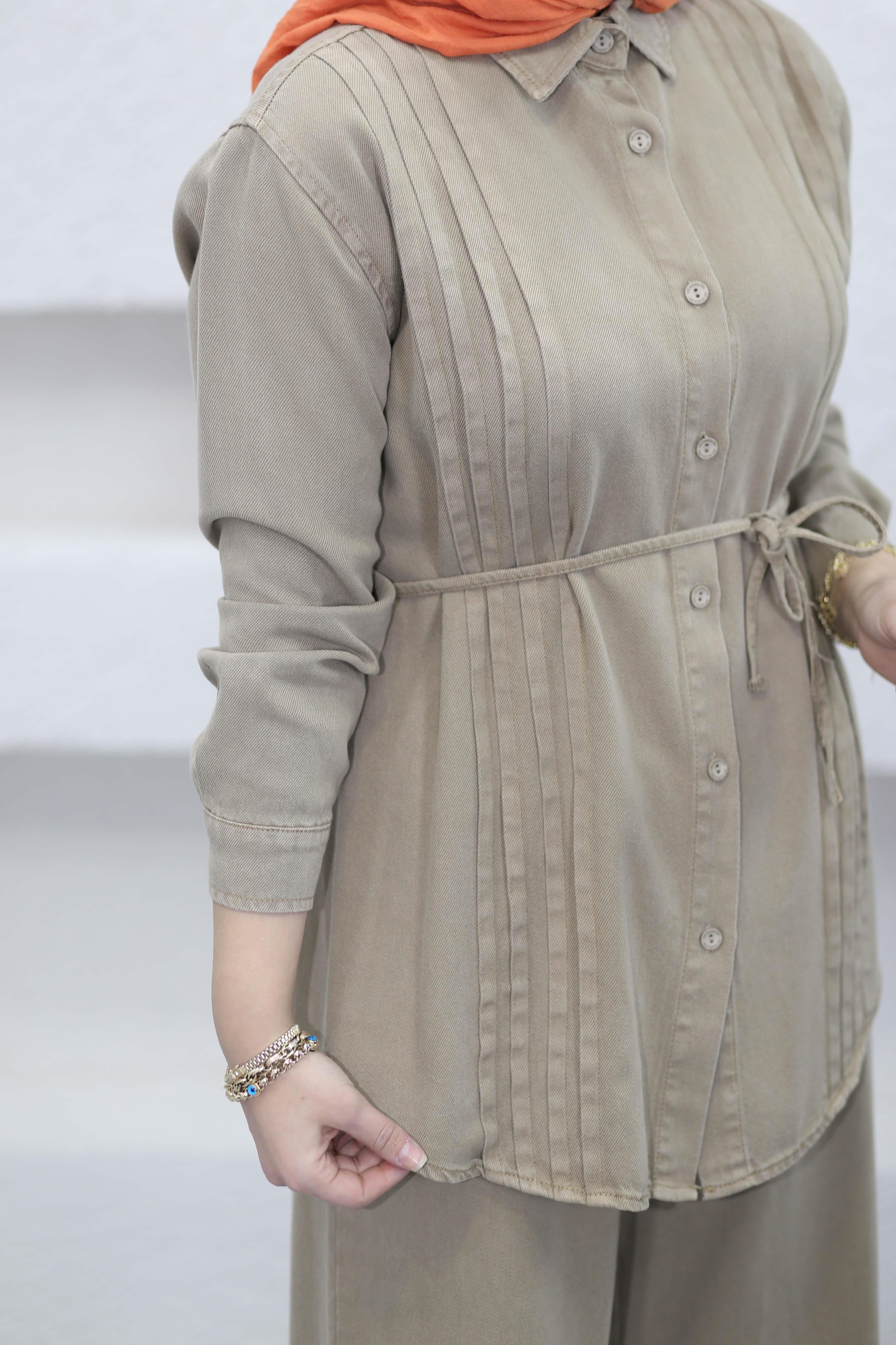 Nervürlü Tencel Takım Camel 7496