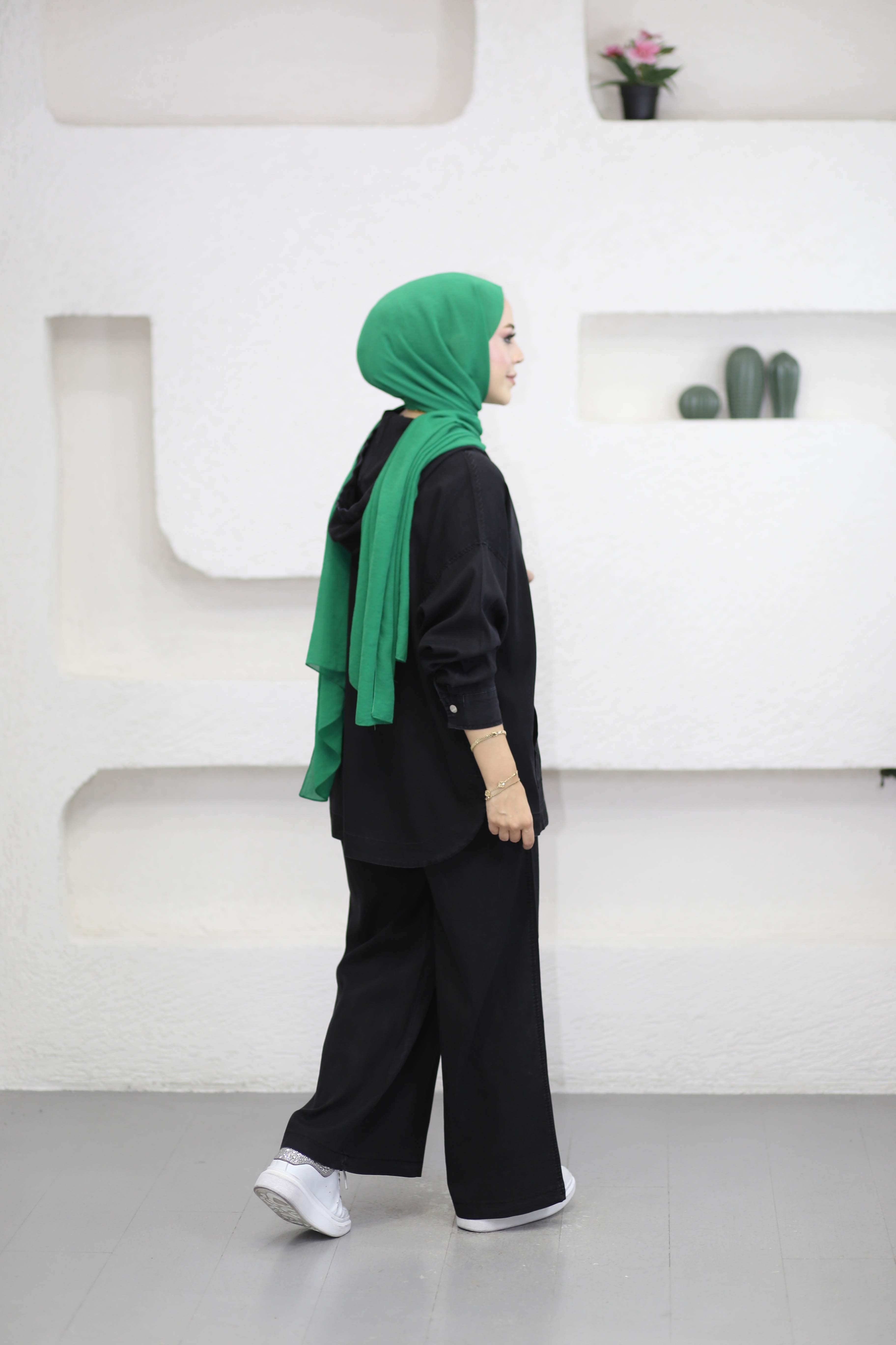 Kanguru Cep Fermuarlı Tencel Takım Siyah 5398