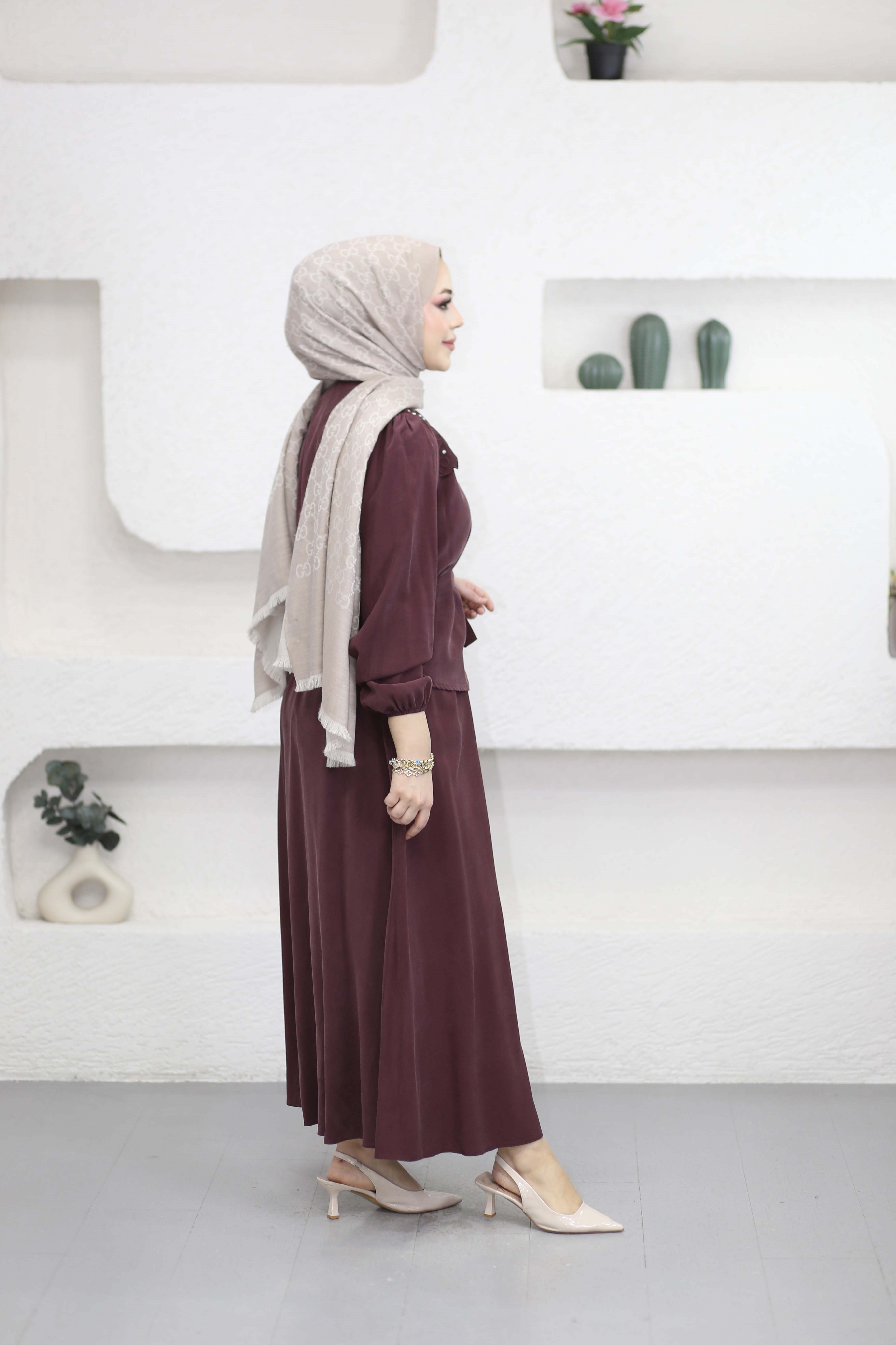 Omuz Detaylı Etek Takım Bordo 7344