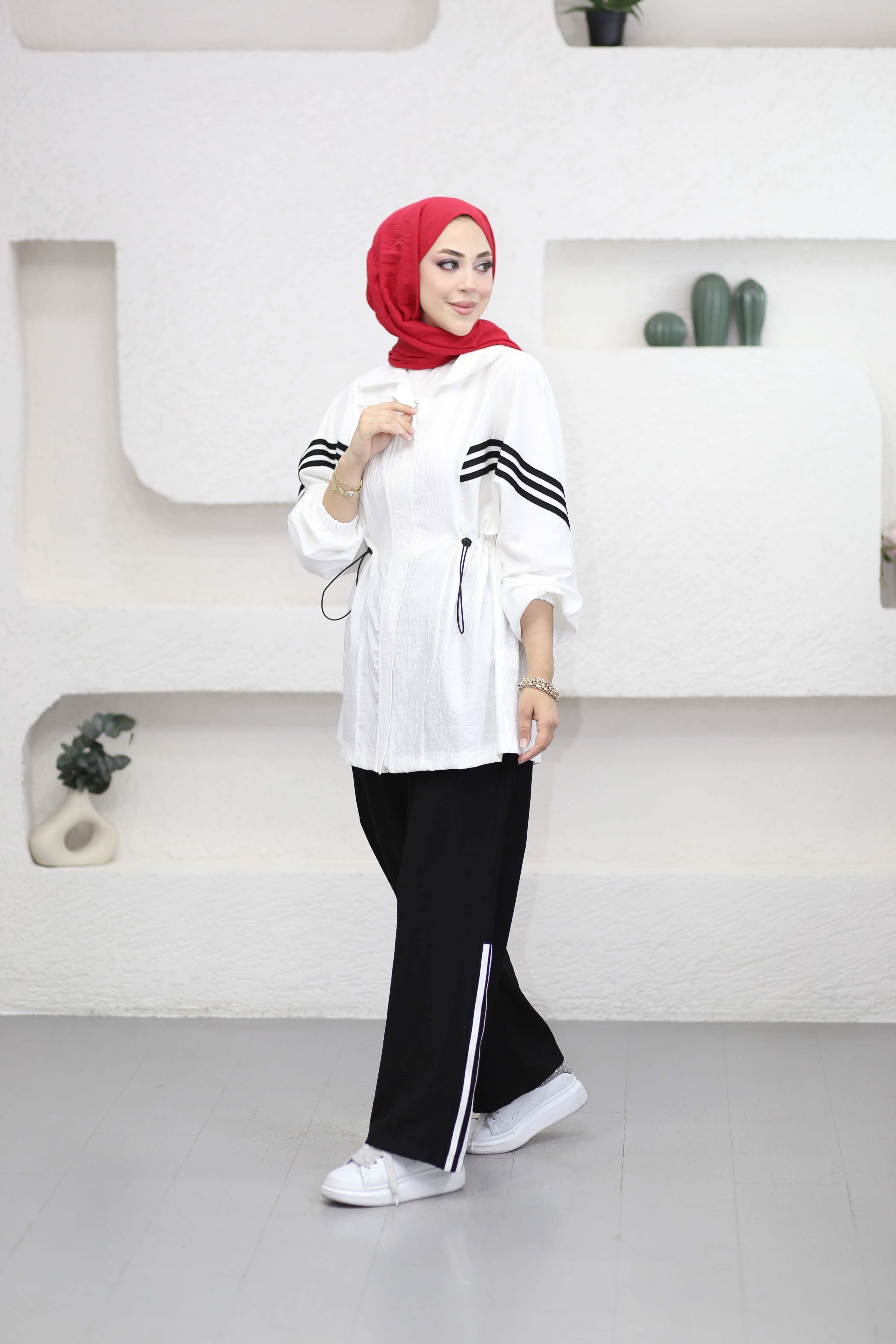 Şeritli Halis Takım Beyaz 50102