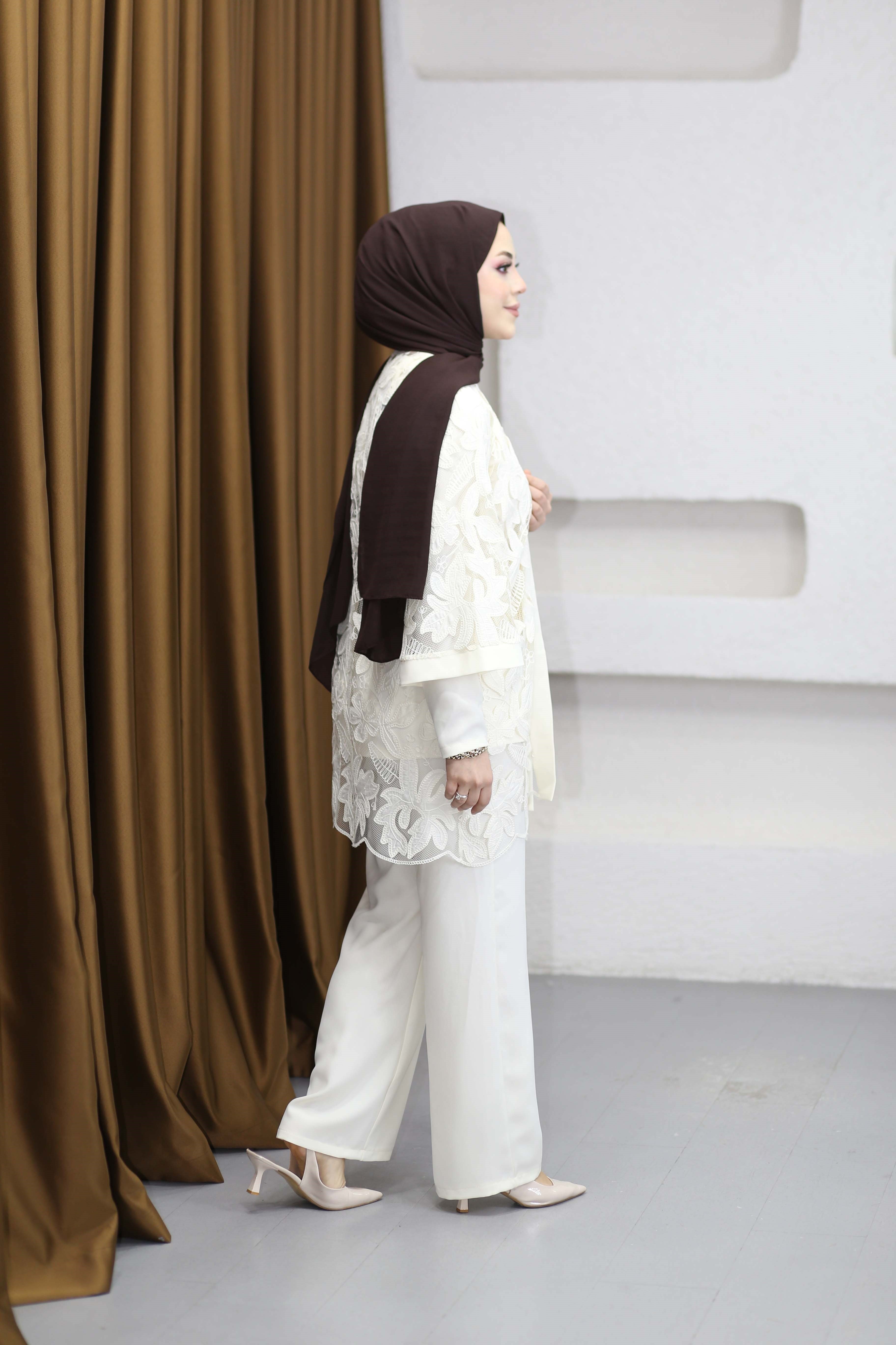 Krep Kimono Takım Krem 7357