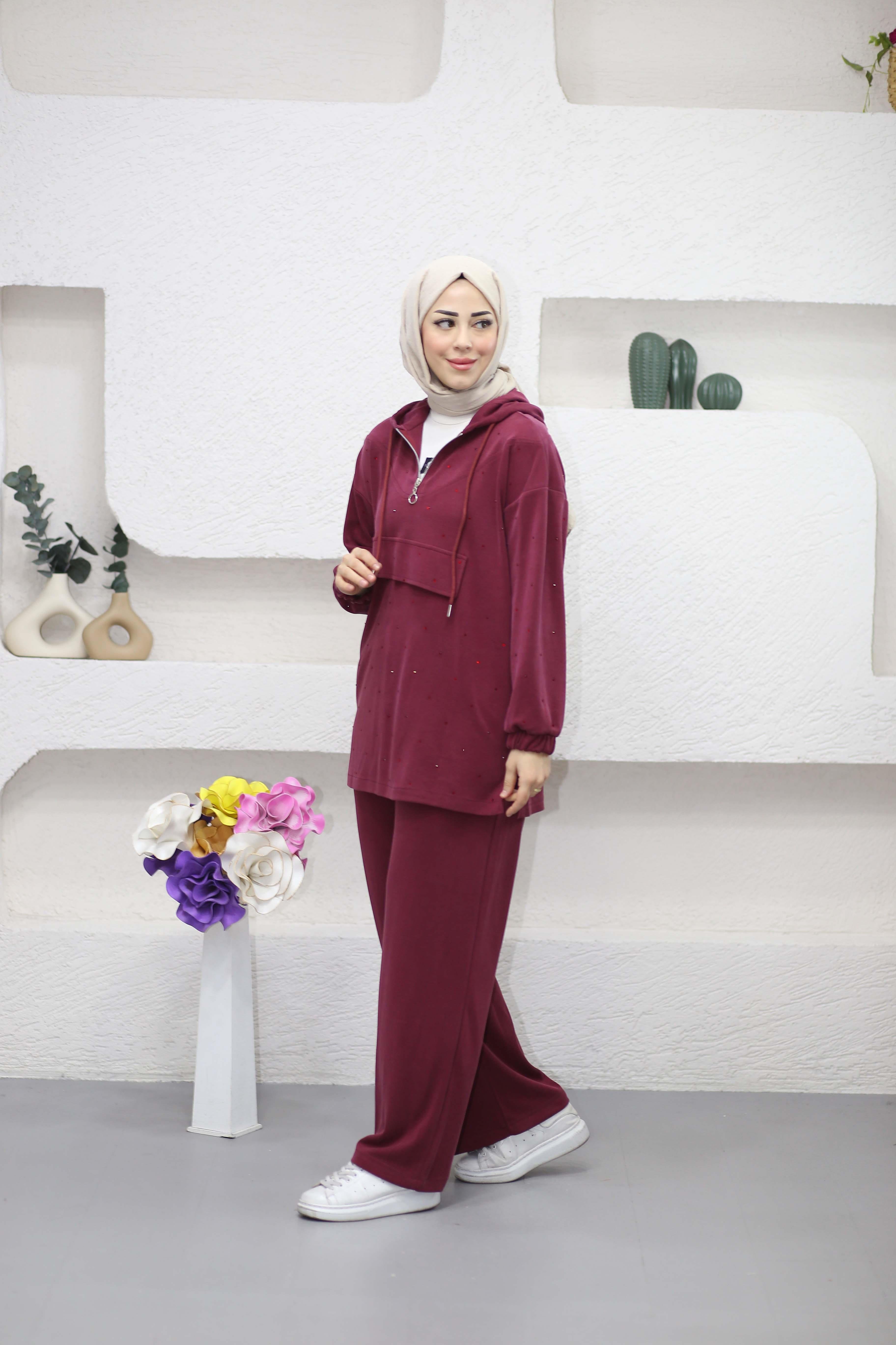 Kanguru Cep Kapaklı Takım Bordo 7984