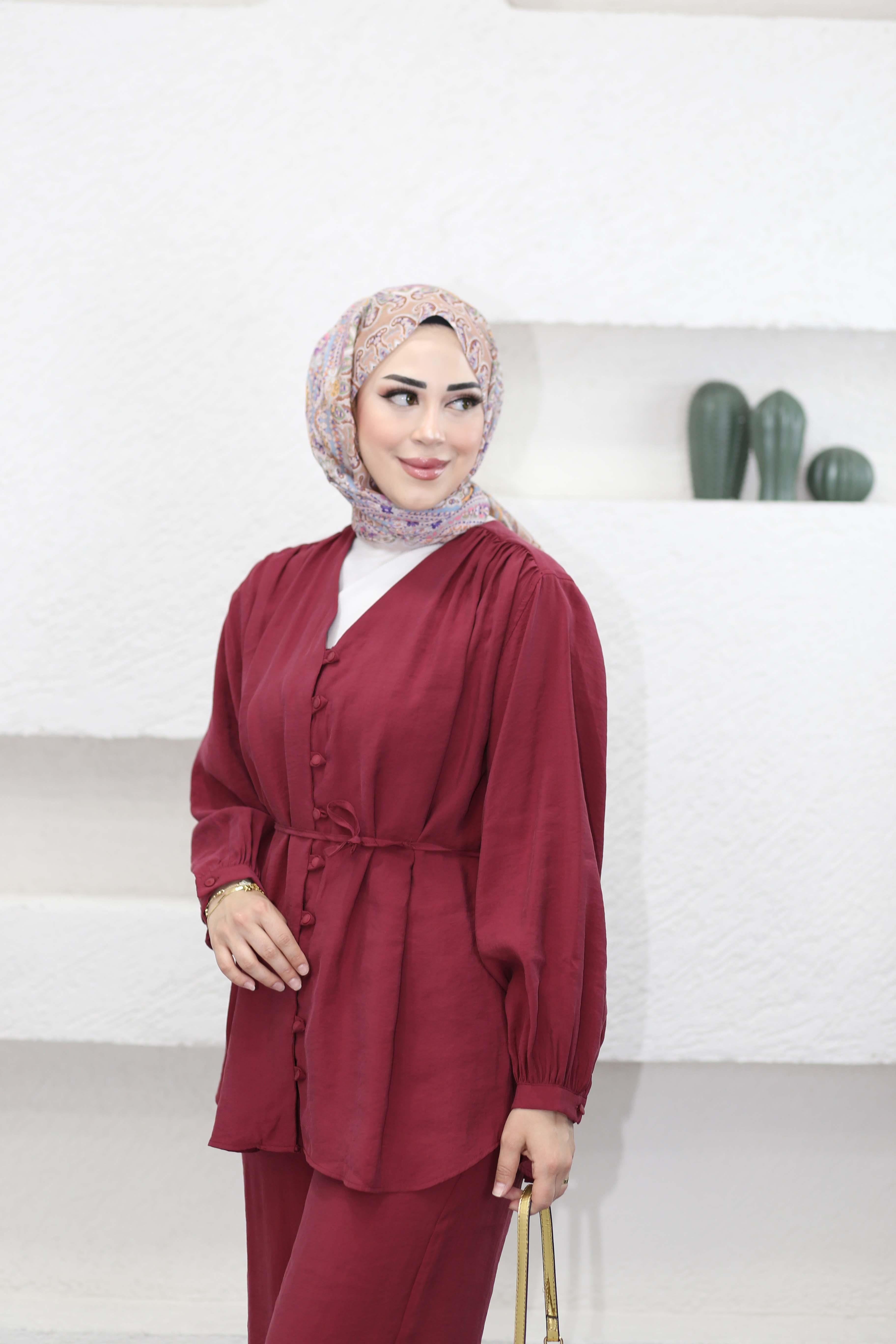 Birirt Düğmeli Modal Takım Bordo 25192