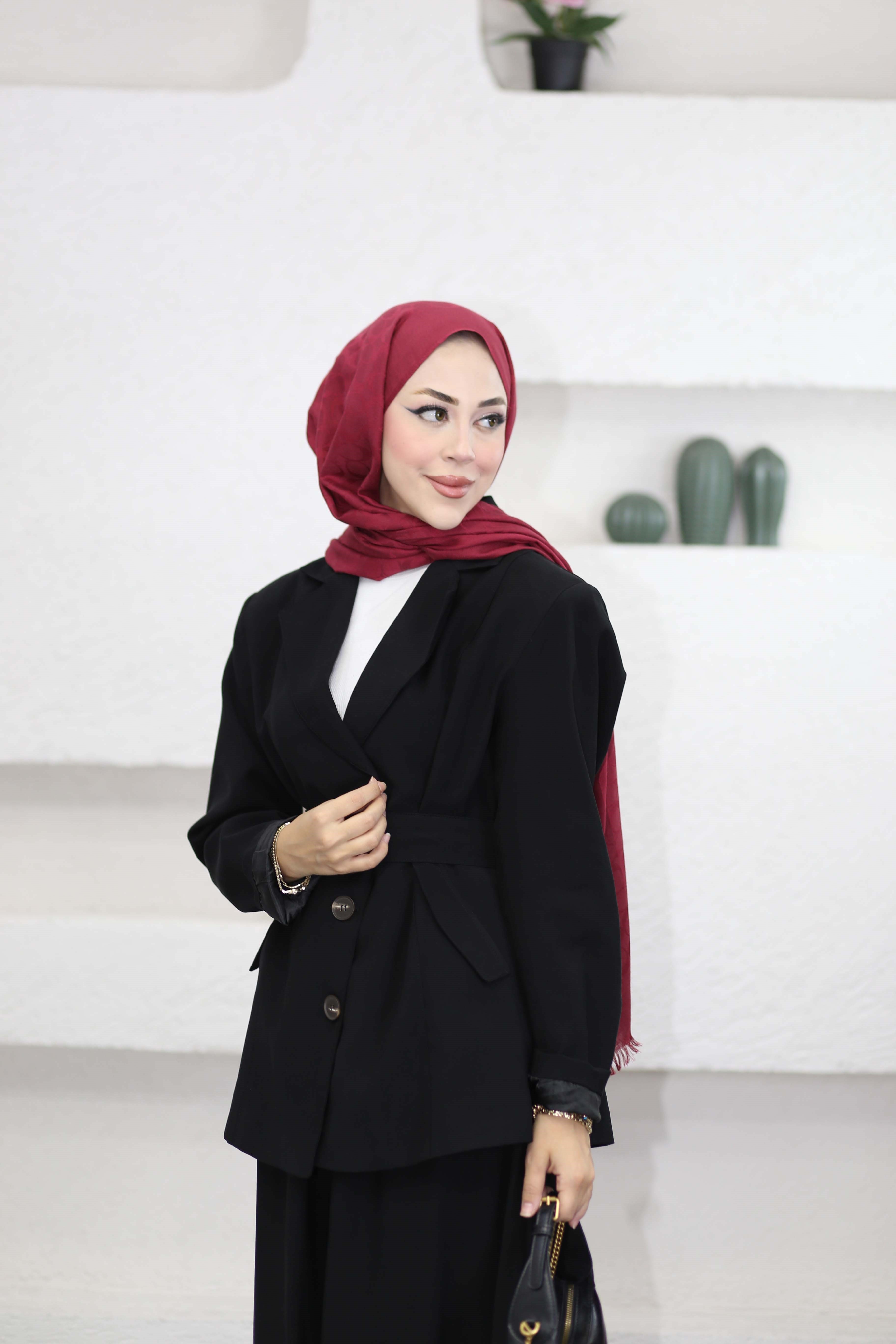 Düğme Detaylı Ceket Takım Siyah 8893