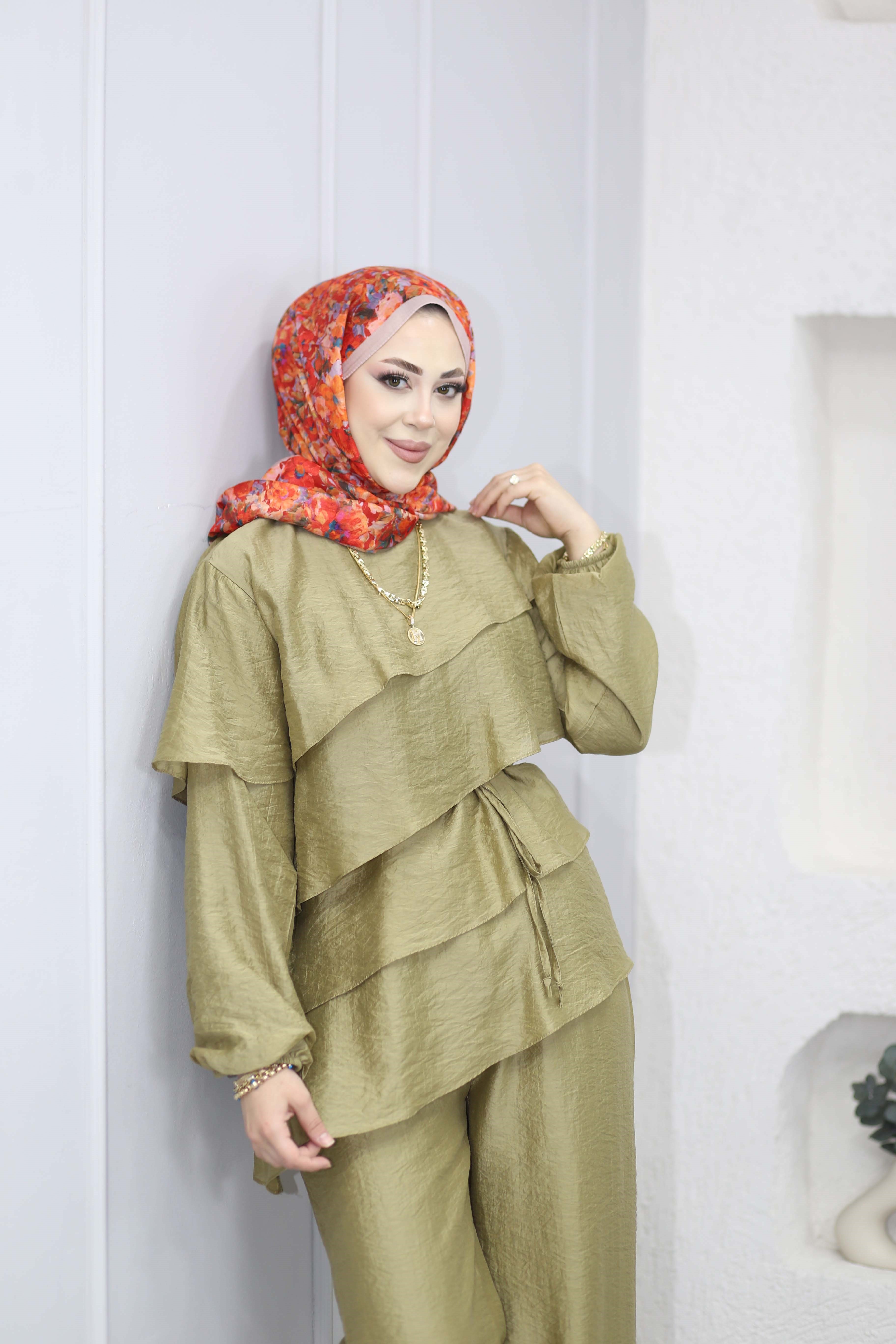 Katlı Pantolon Takım Yağ Yeşili 7362