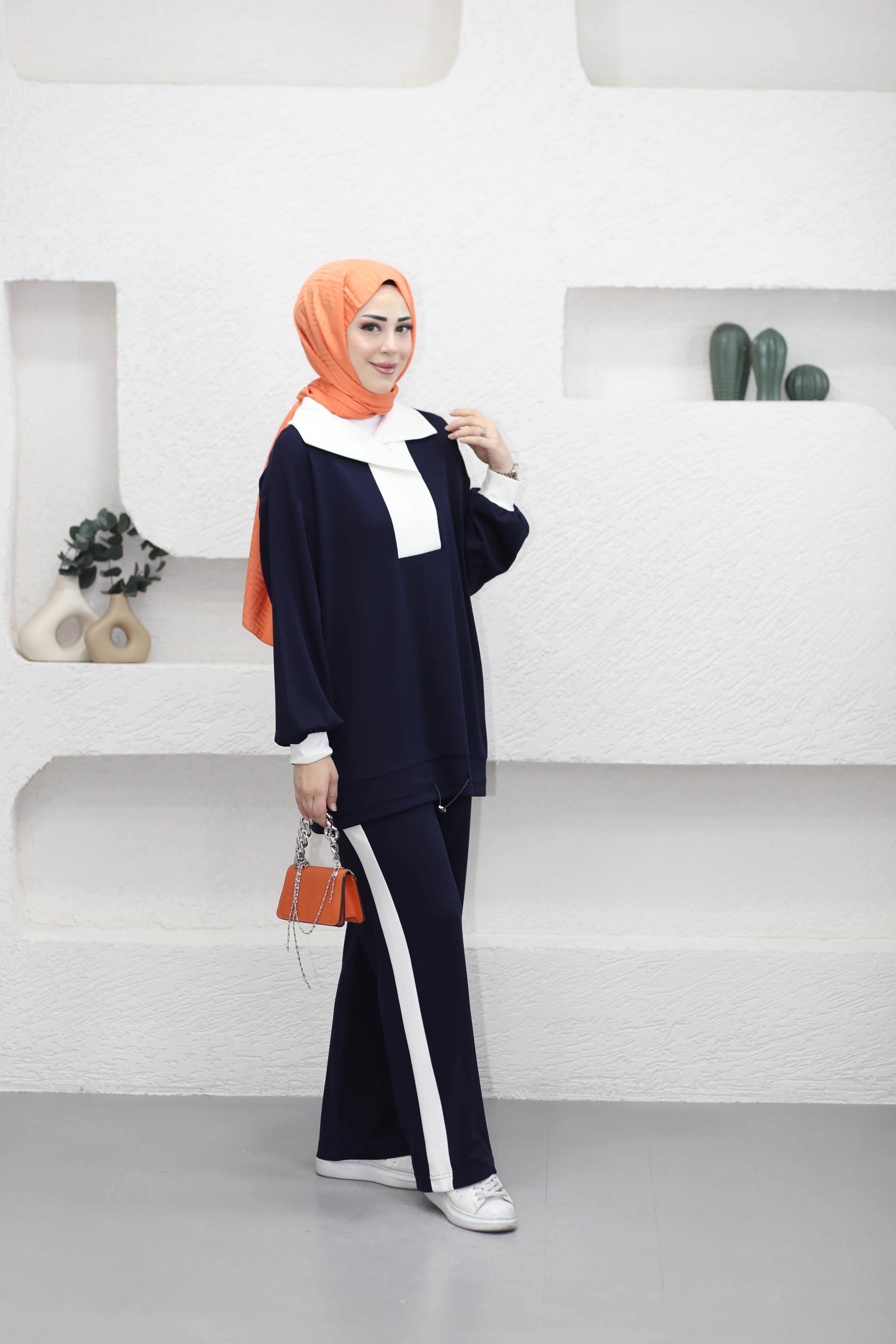 Yakalı Şeritli Takım Lacivert 5596