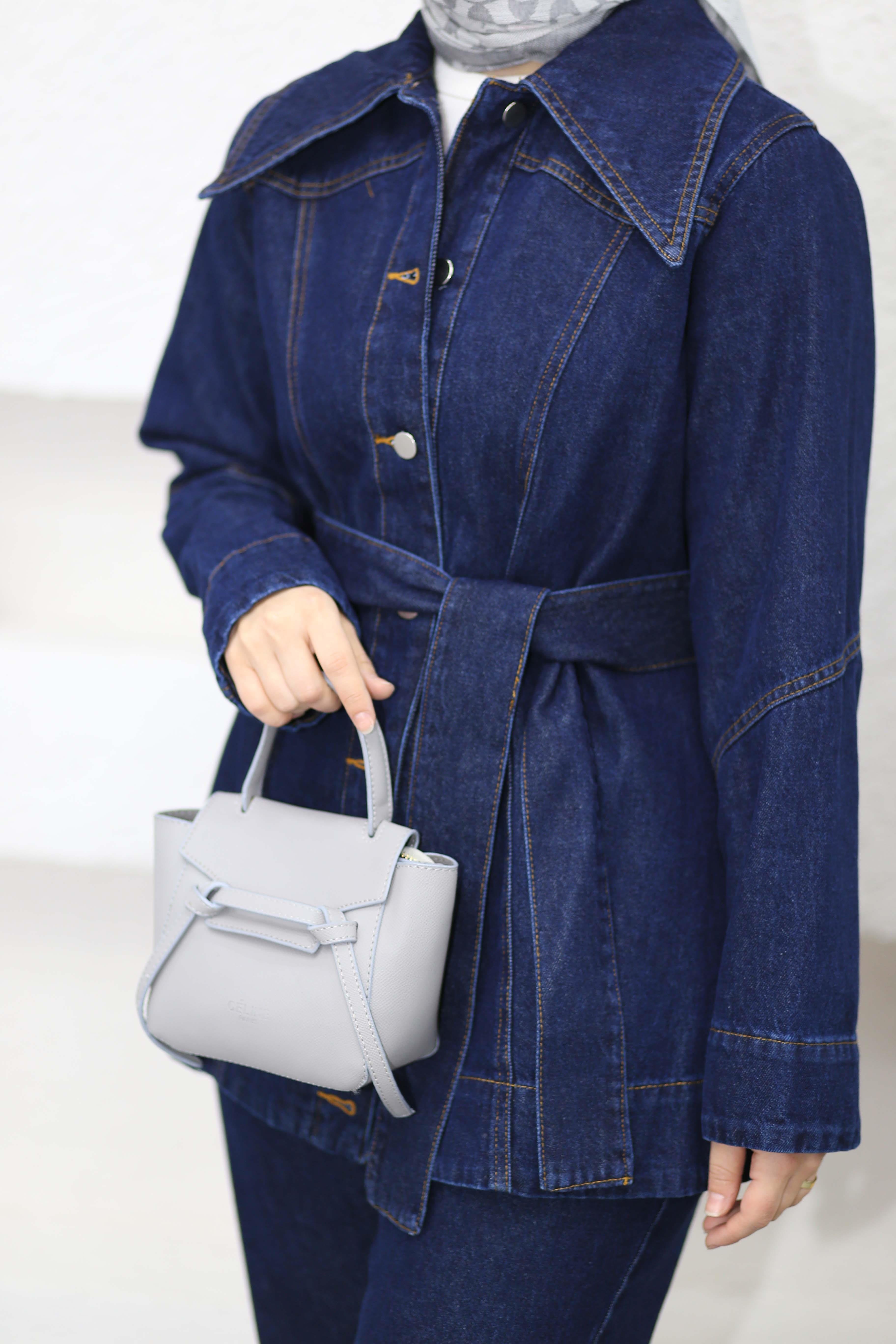 Düğmeli Denim Takım Koyu Mavi 9010