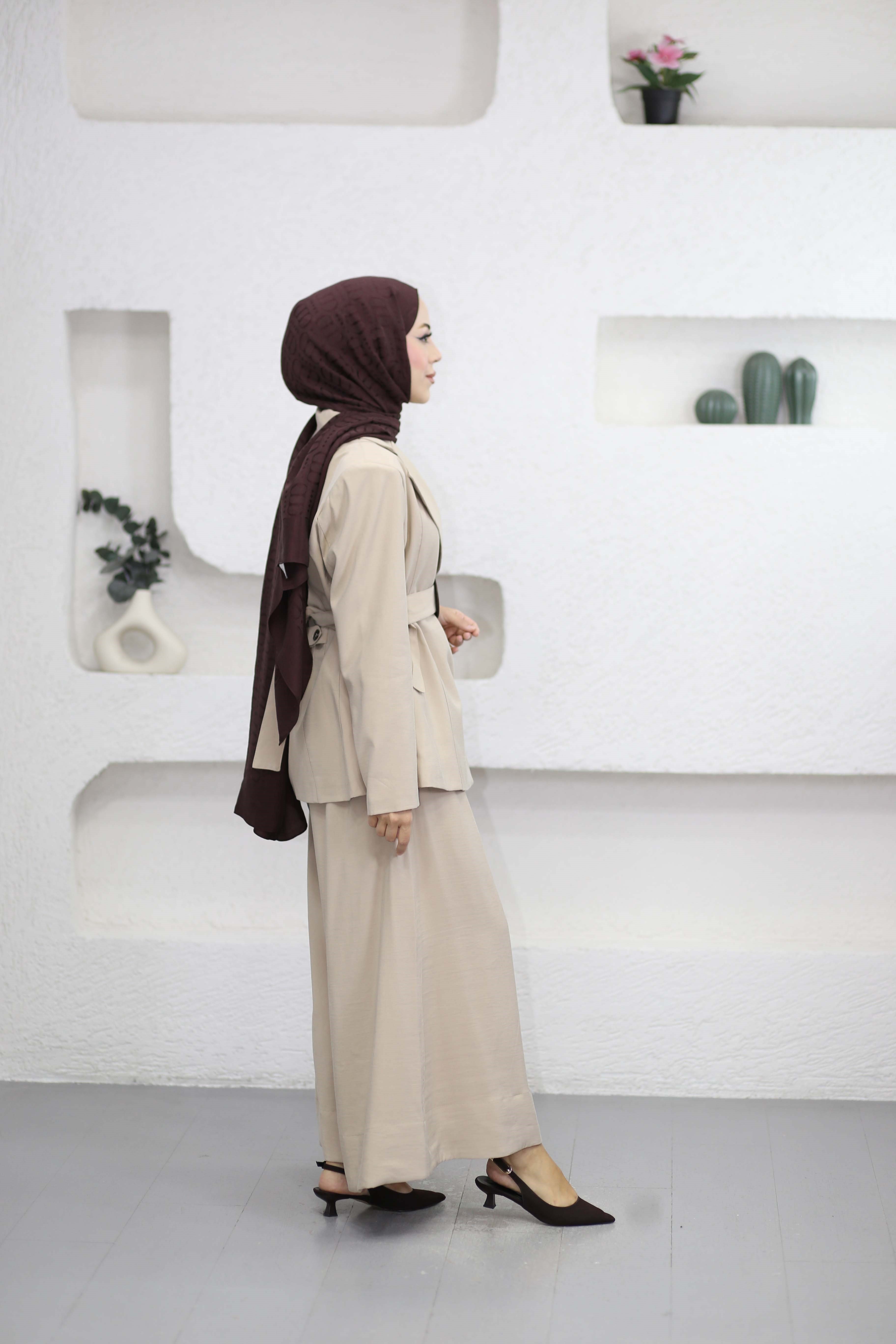 Düğme Detaylı Ceket Takım Bej 8893